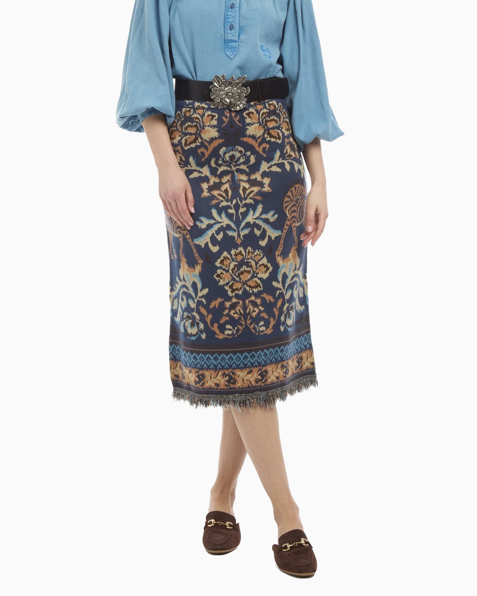 Camille Knit Skirt Navy Jacquard - Purple Poppy