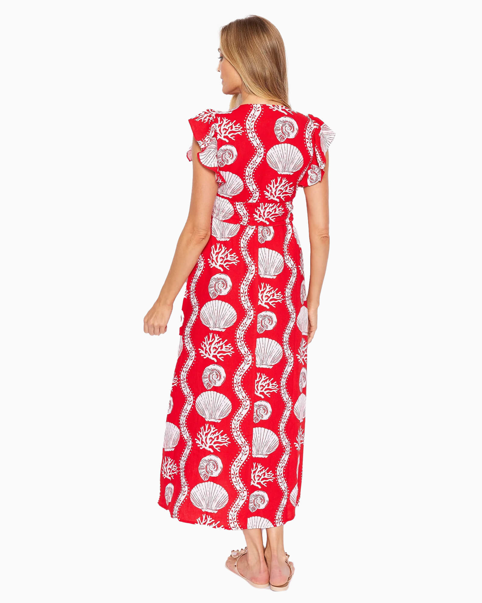 Sea Stripe V-Neck Flutter Sleeve Maxi Dress