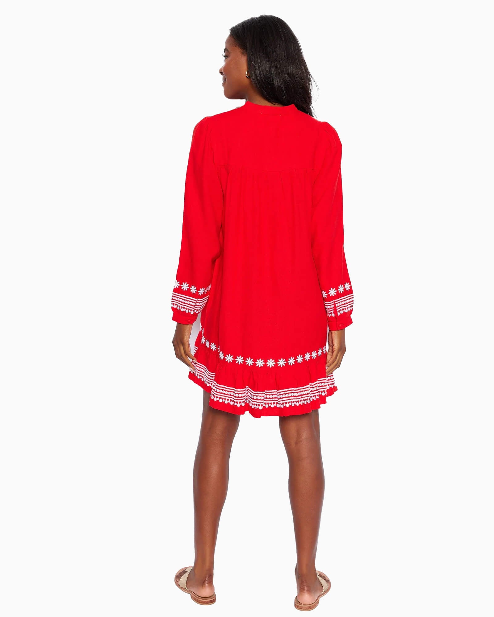 Tomato Embroidered Ruffle Hem Dress with Tassels
