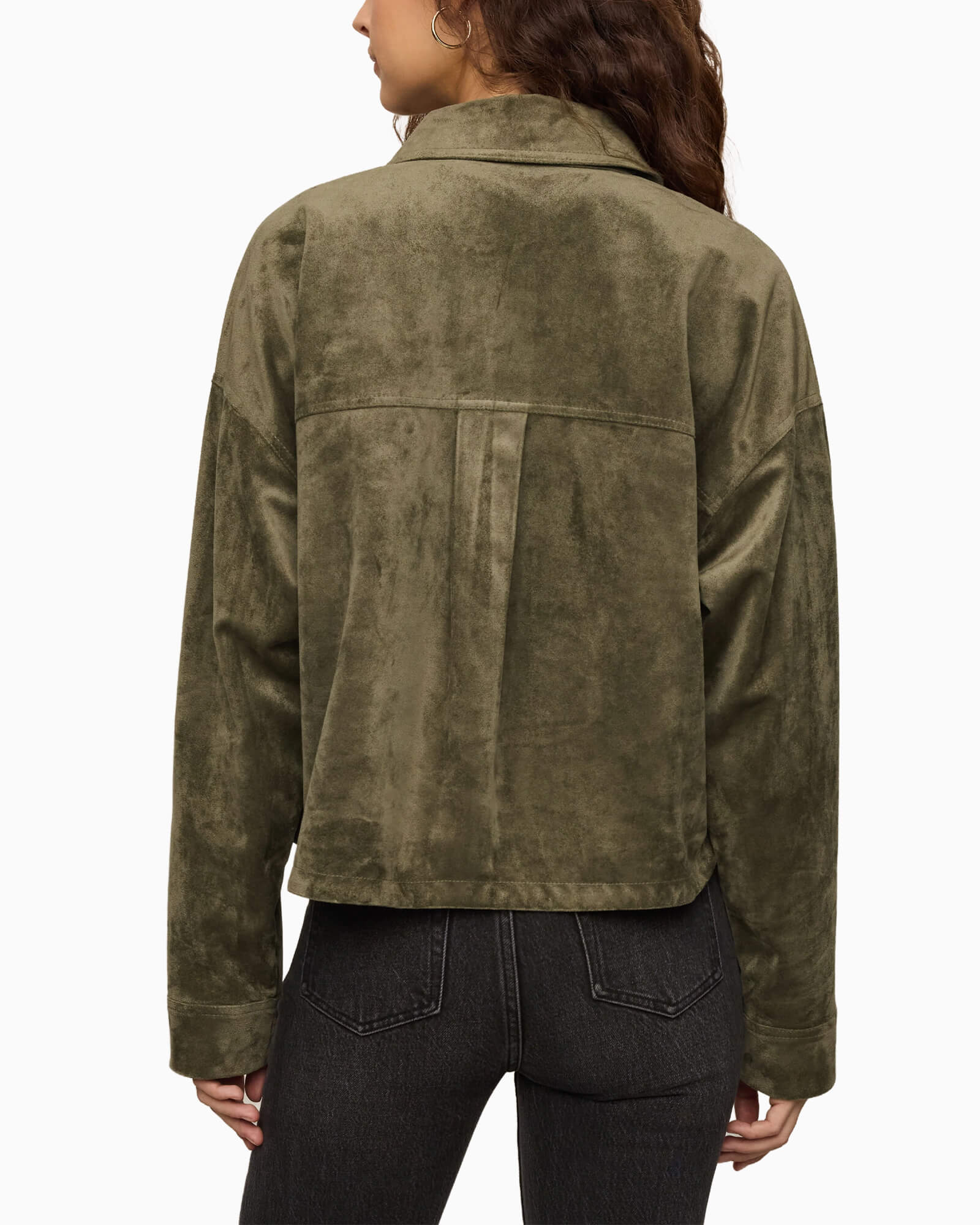 All Day Cropped Suede Jacket Monstera