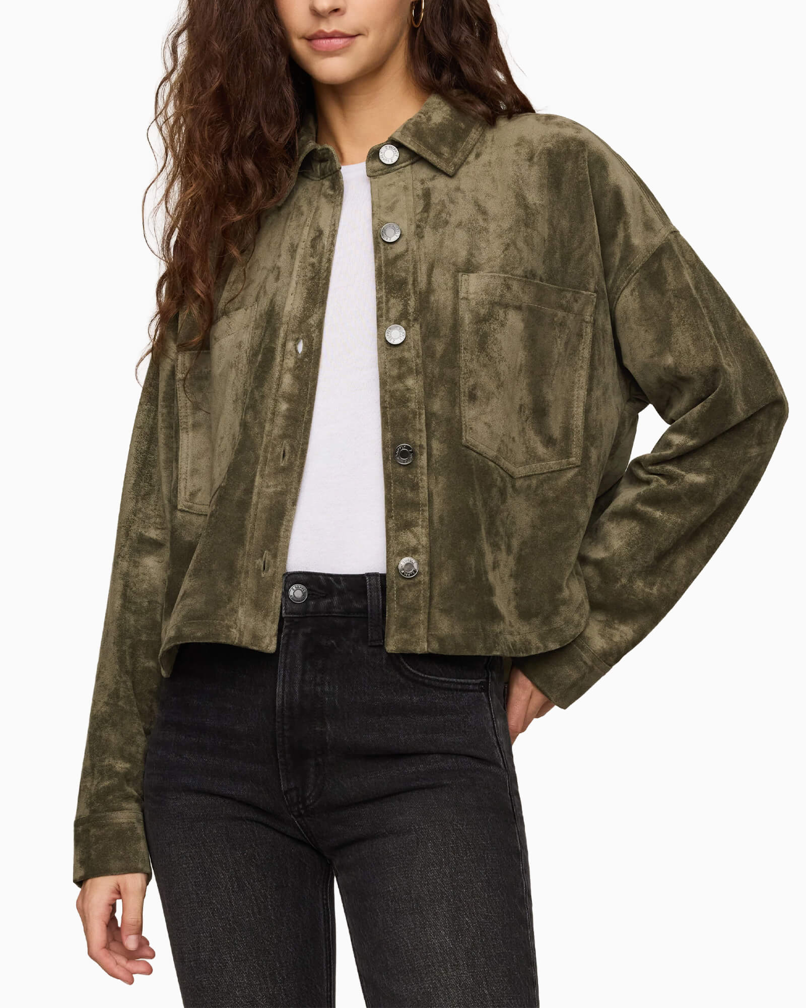 All Day Cropped Suede Jacket Monstera