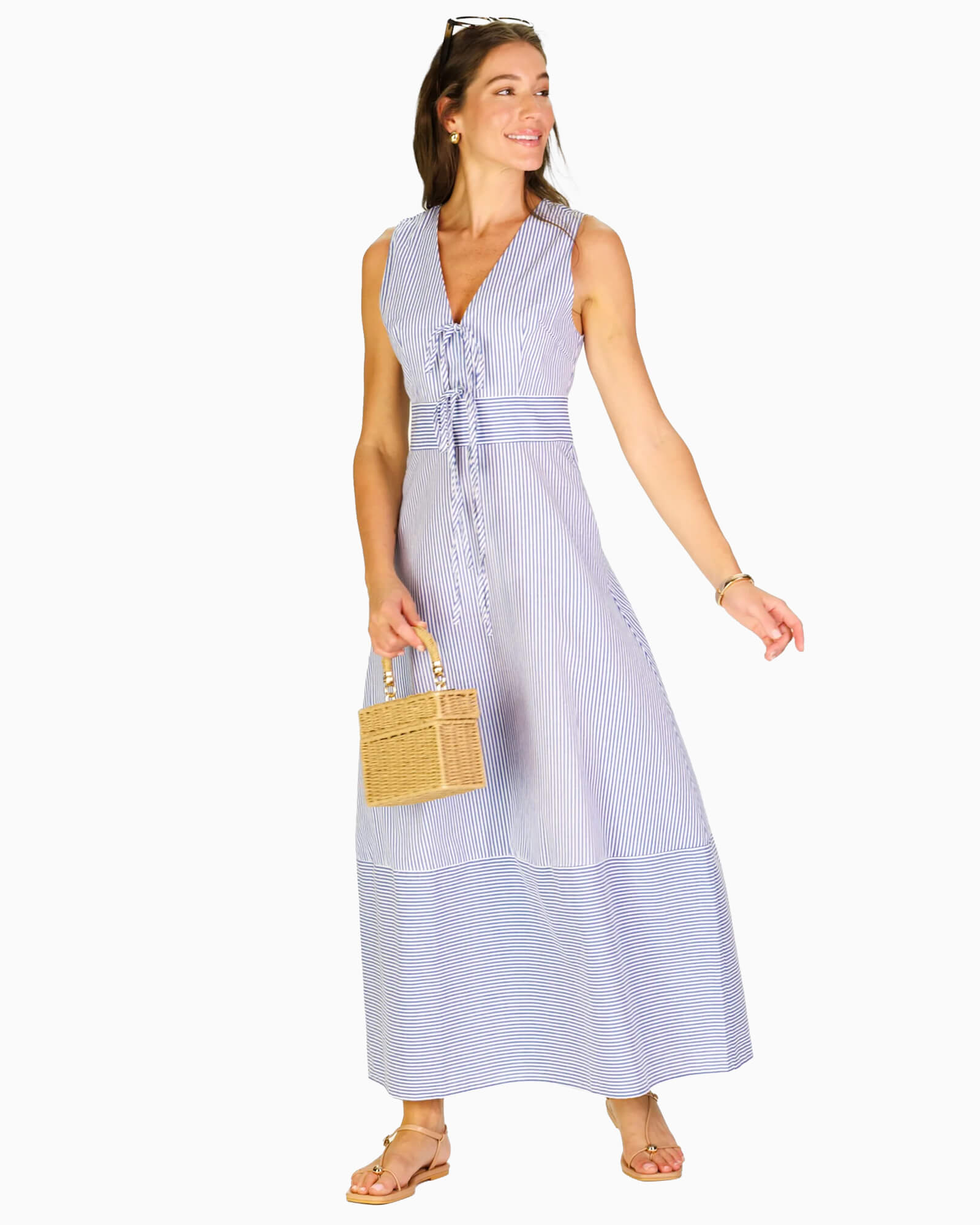 Allister Dress in Navy & White Stripe - Purple Poppy