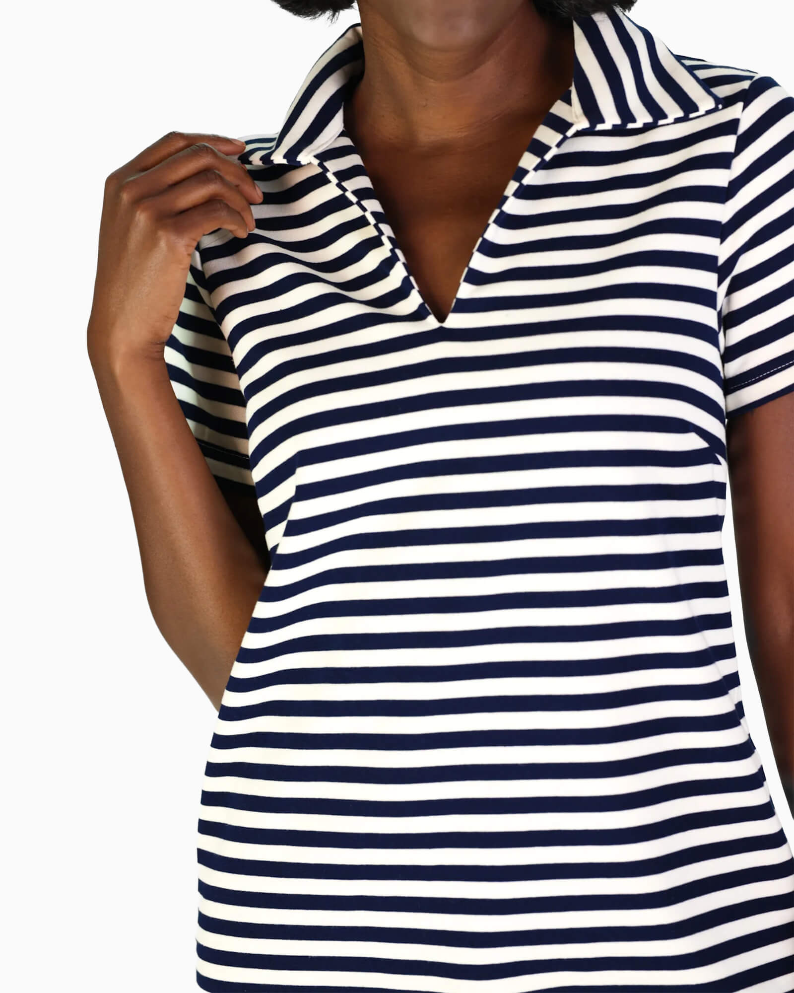 French Terry Asher Dress Navy and White Stripe
