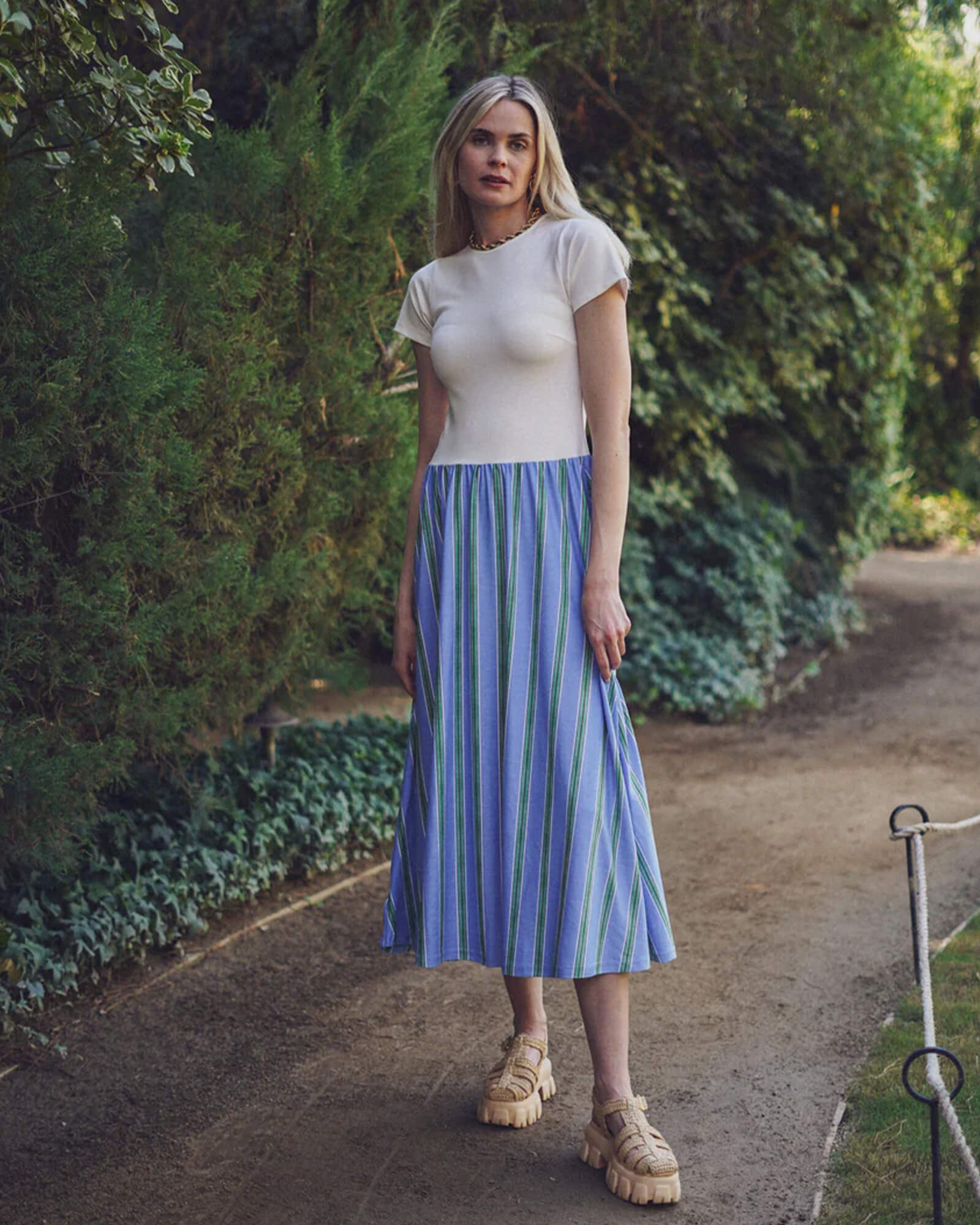 The Aubrie Dress Cream/Hydrangea Stripe
