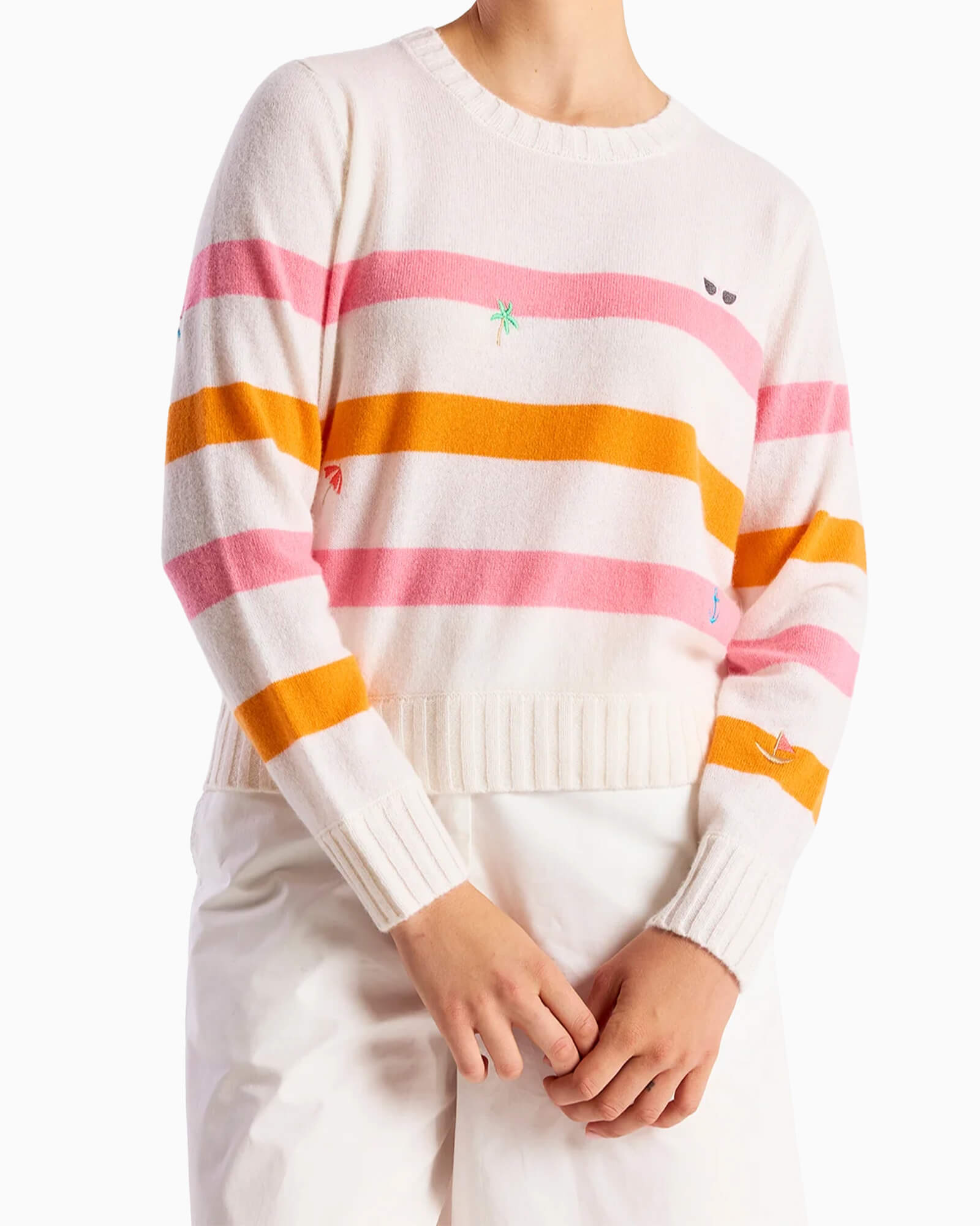 Beach Embroidery Cashmere Crew Neck Jumper