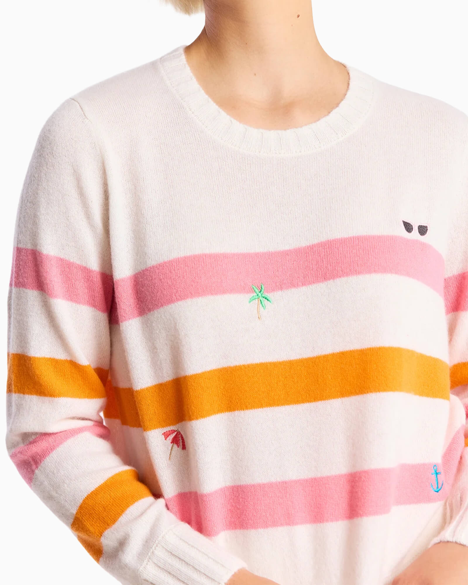 Beach Embroidery Cashmere Crew Neck Jumper