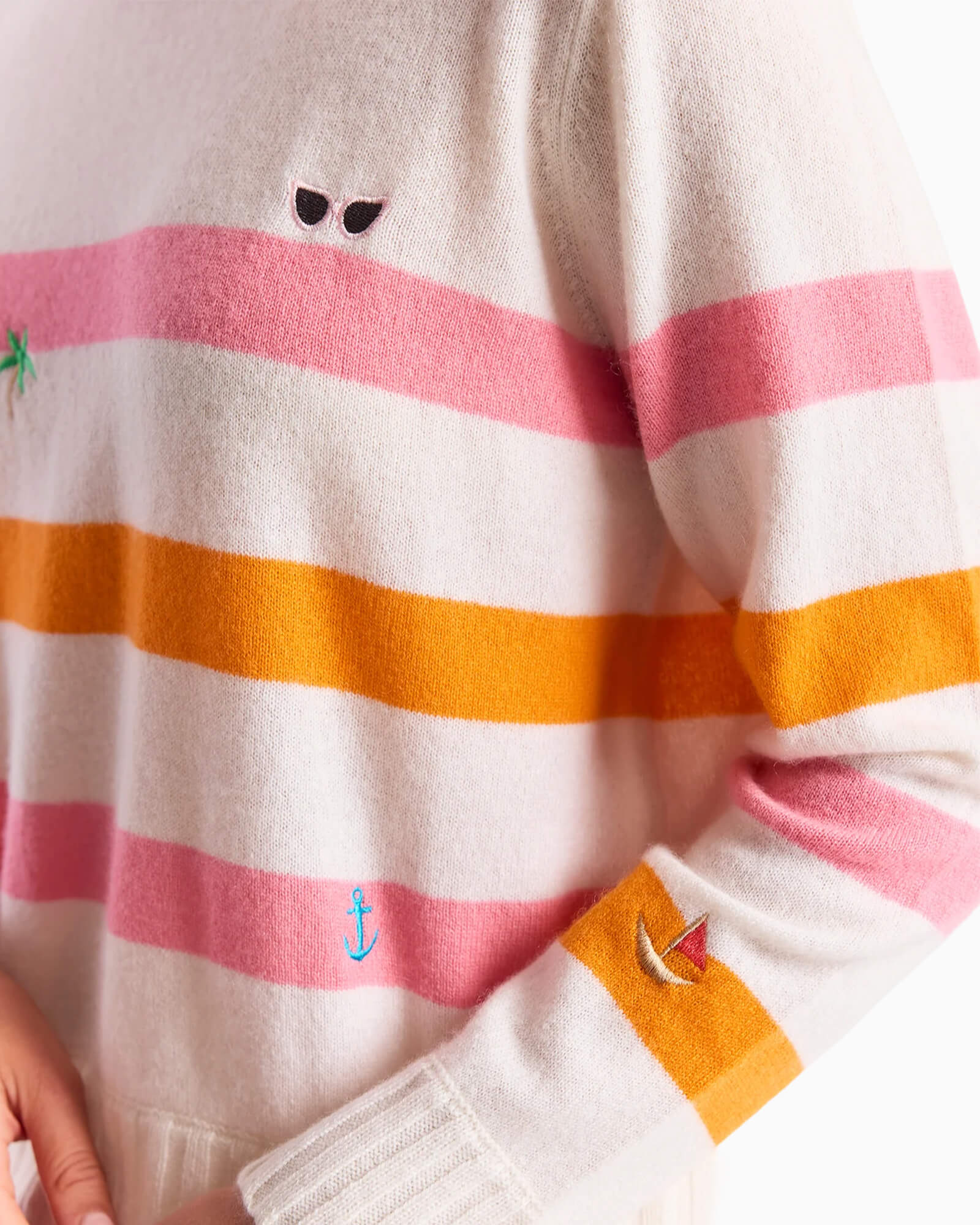 Beach Embroidery Cashmere Crew Neck Jumper