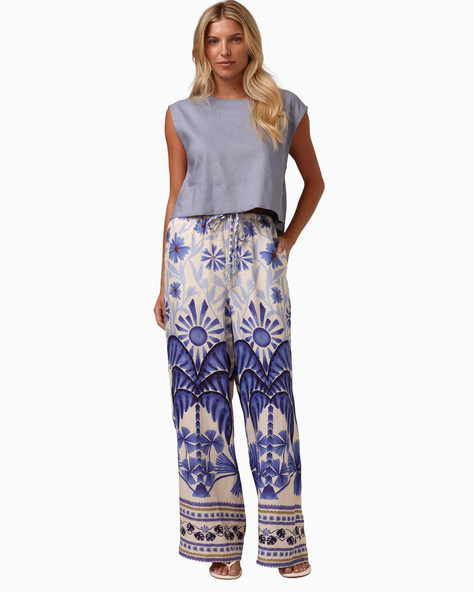Beaded Beach Pant Blue Mirage - Purple Poppy