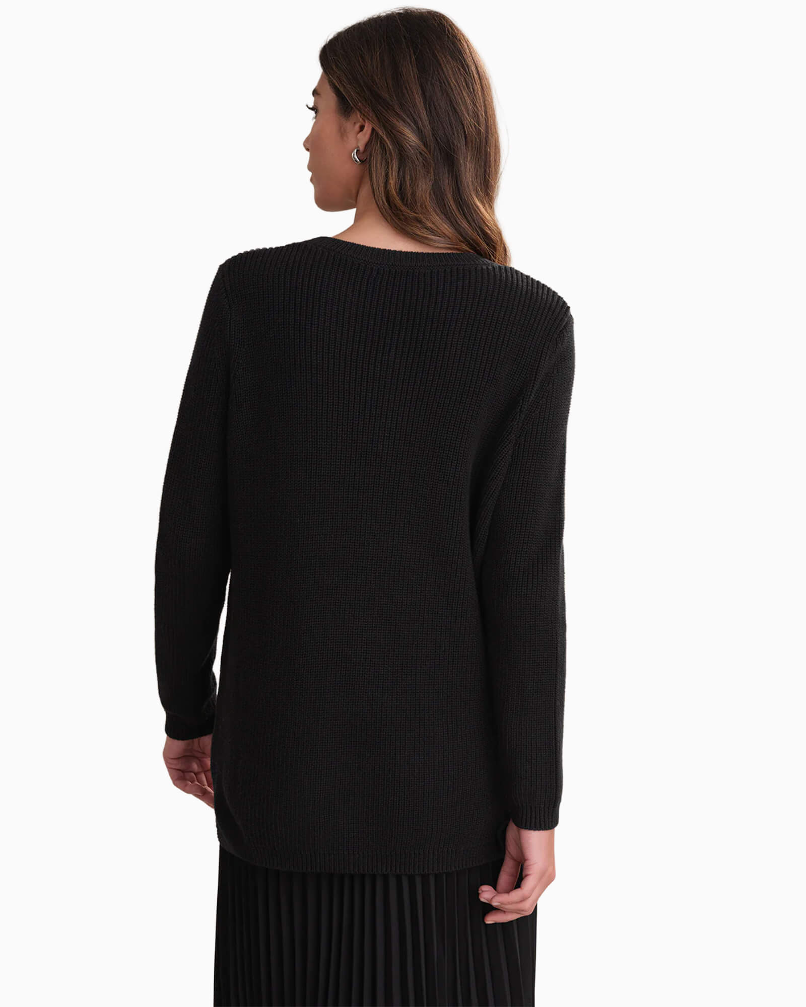 Emma Crewneck Shaker Stitch Cotton Sweater Black