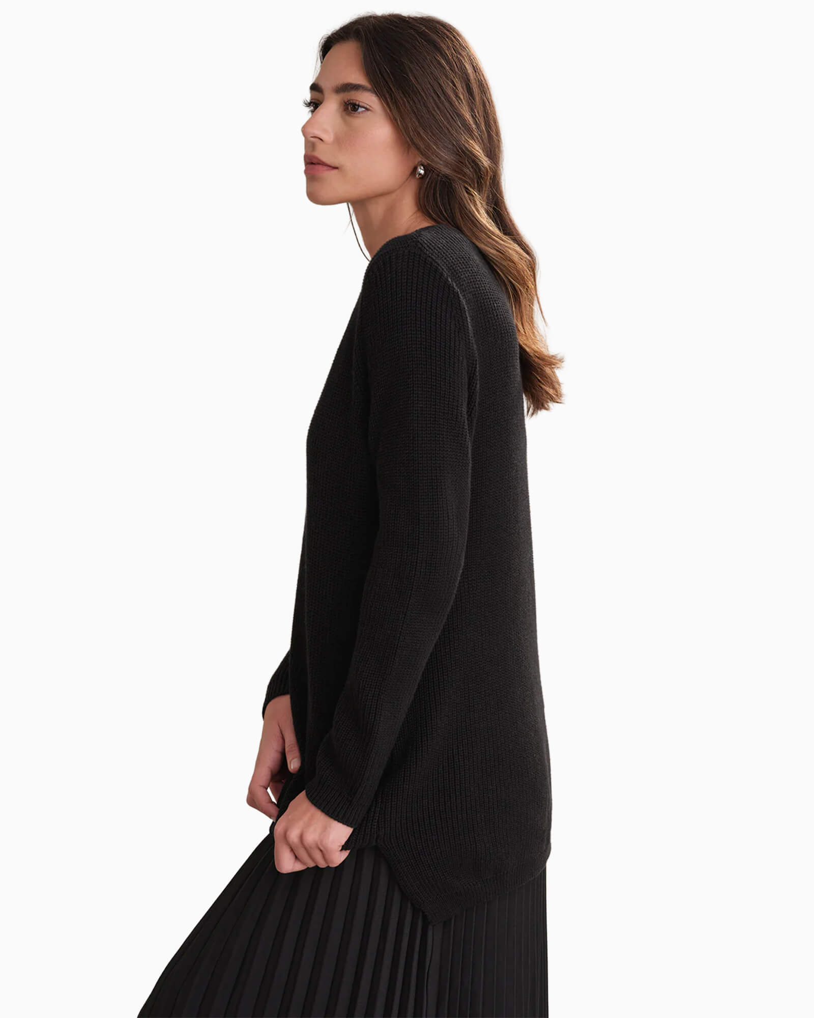 Emma Crewneck Shaker Stitch Cotton Sweater Black