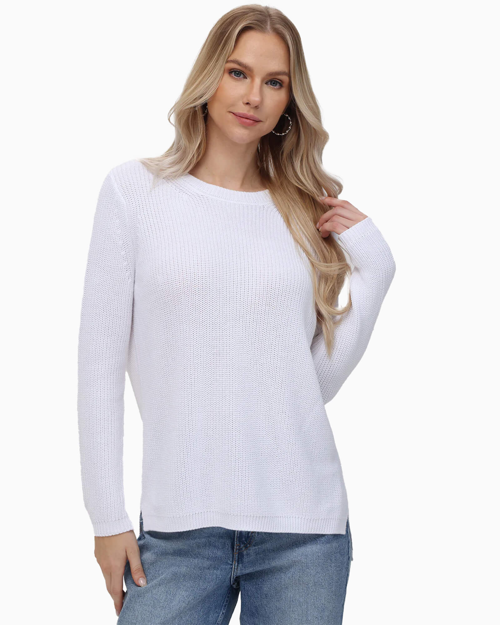 Emma Crewneck Shaker Stitch Cotton Sweater