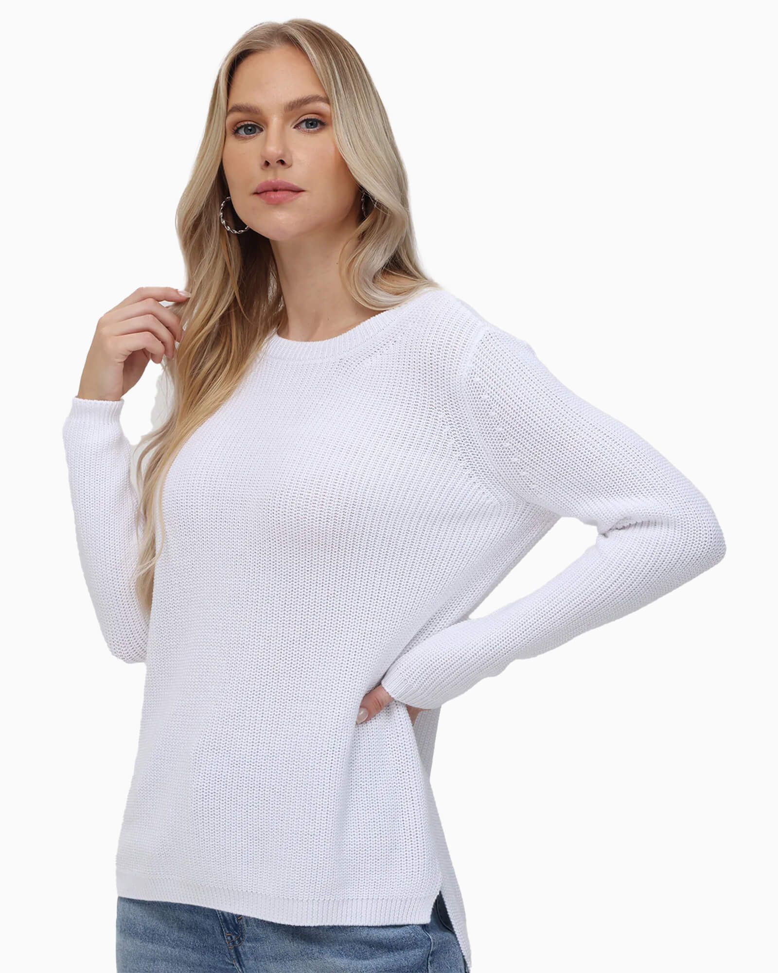 Emma Crewneck Shaker Stitch Cotton Sweater