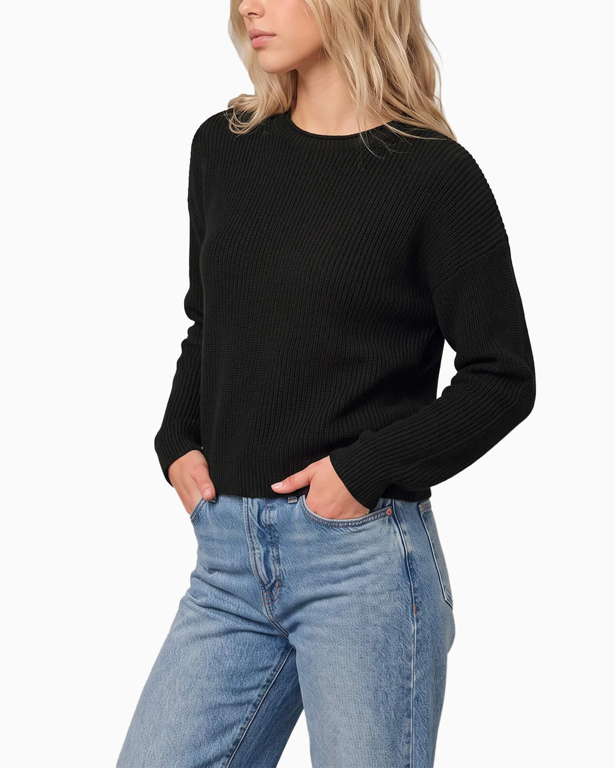 Daphne Cropped Cotton Pullover Black