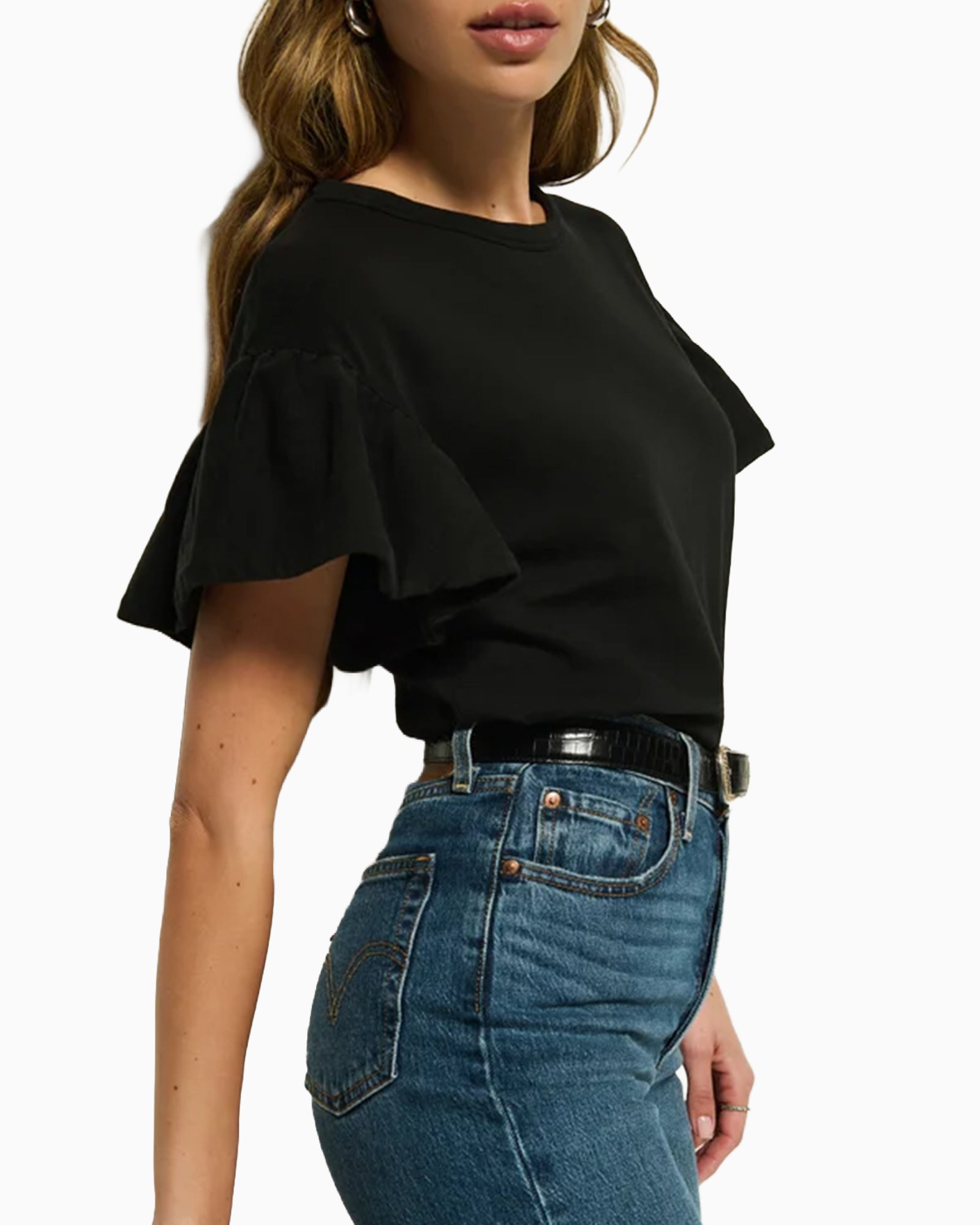 Camille Ruffle Tee Black