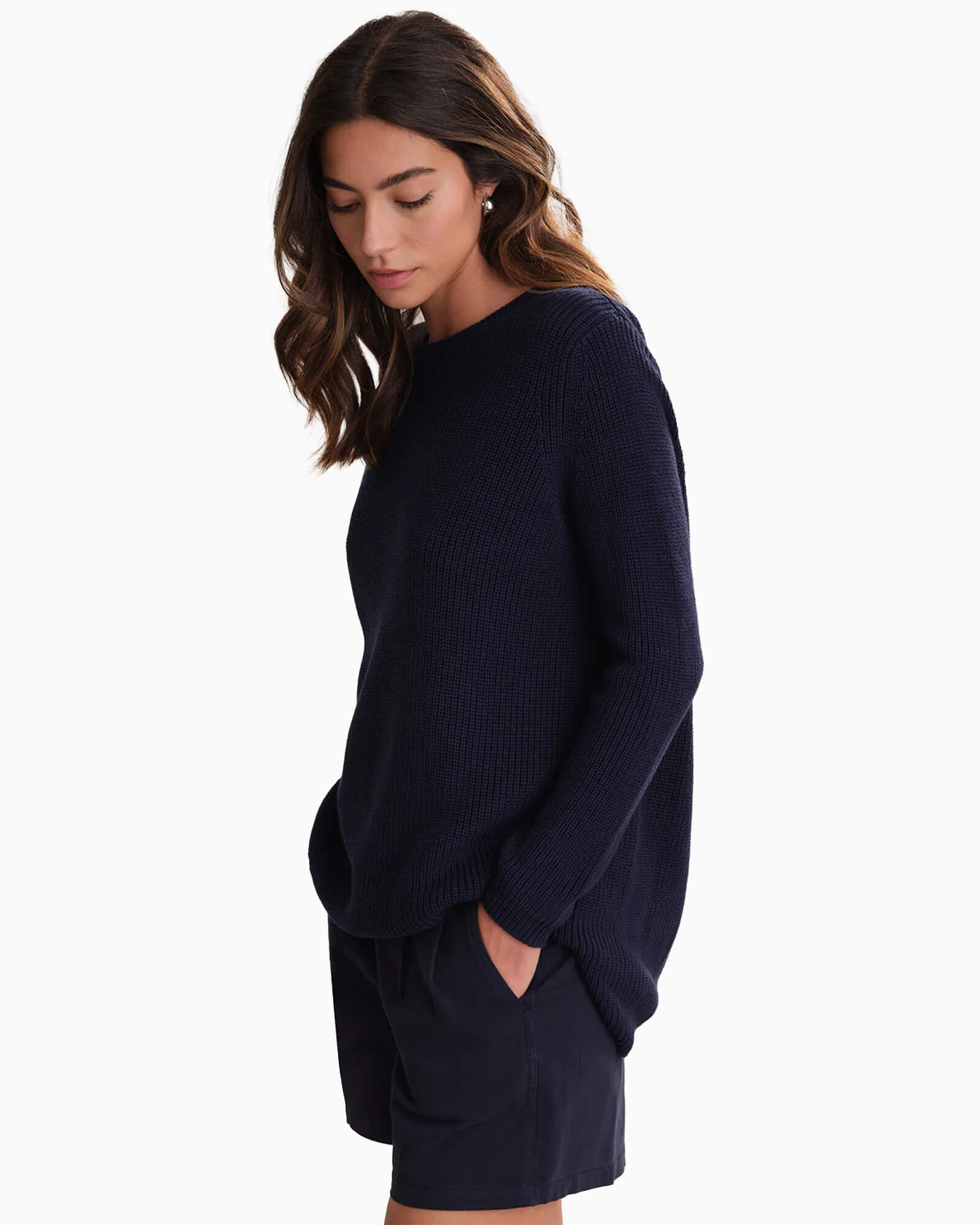 Emma Crewneck Shaker Stitch Cotton Sweater