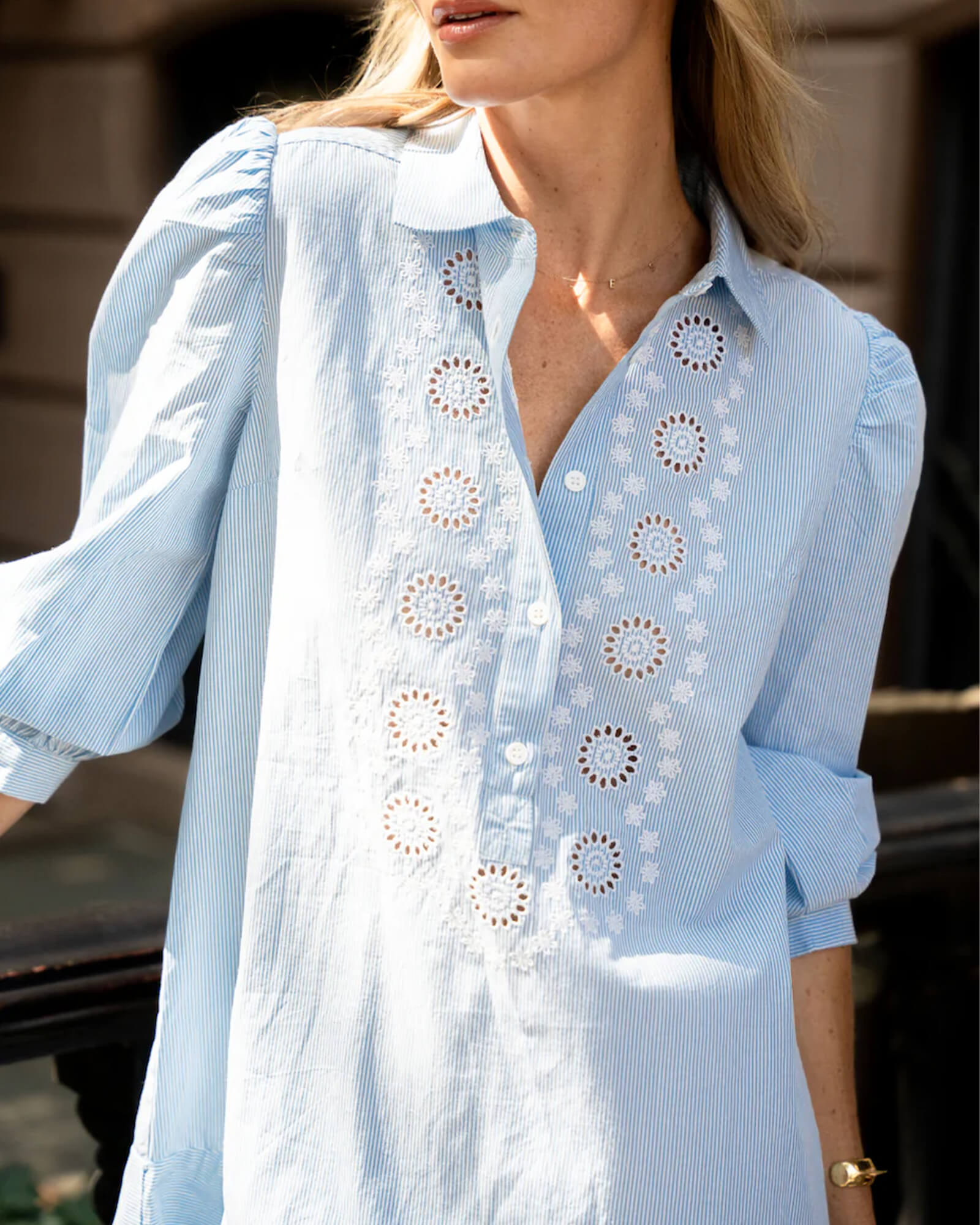 Blue & White Stripe Ruffle Hem Shirt Dress