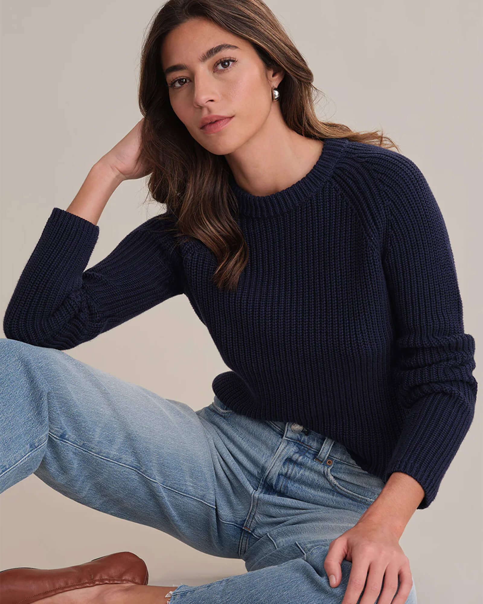 Emma Crewneck Shaker Stitch Cotton Sweater