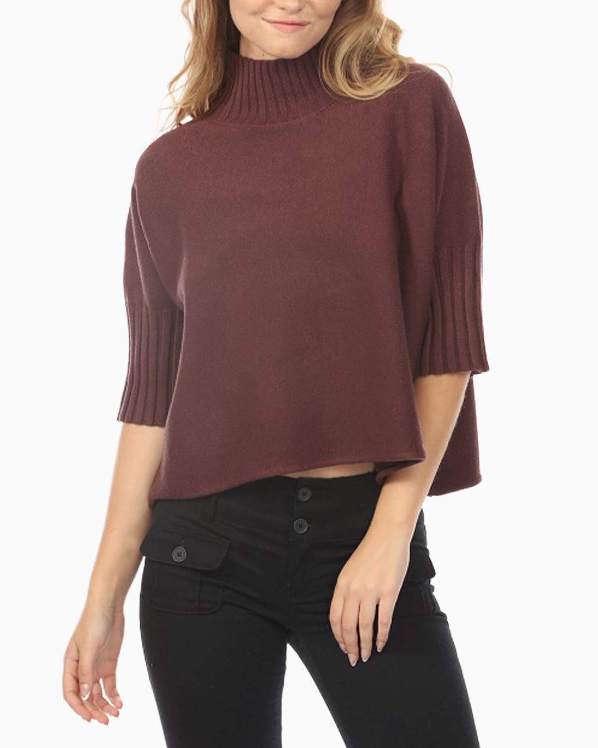 Mock Neck Swing Sweater Brown