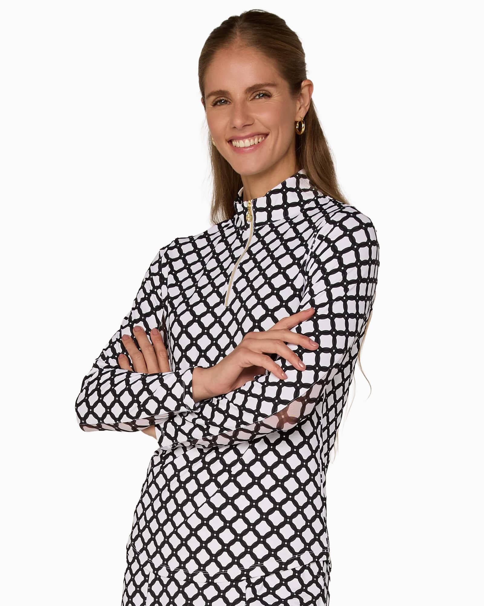 Quarter Zip Sun Protection Top Circle Black