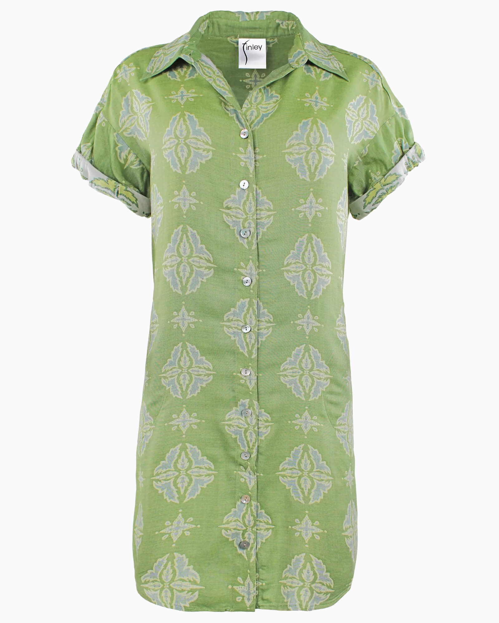 Camp Shirt Dress Green Jacquard