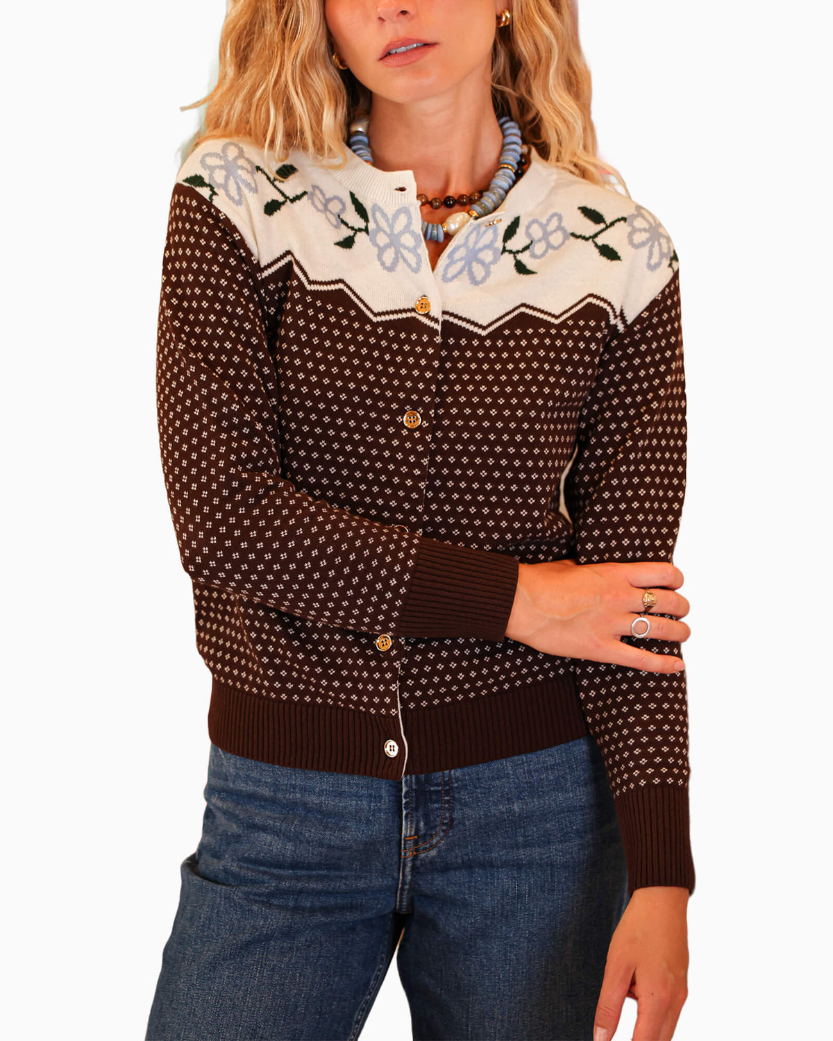 Drop Shoulder Floral Cardi Chocolate