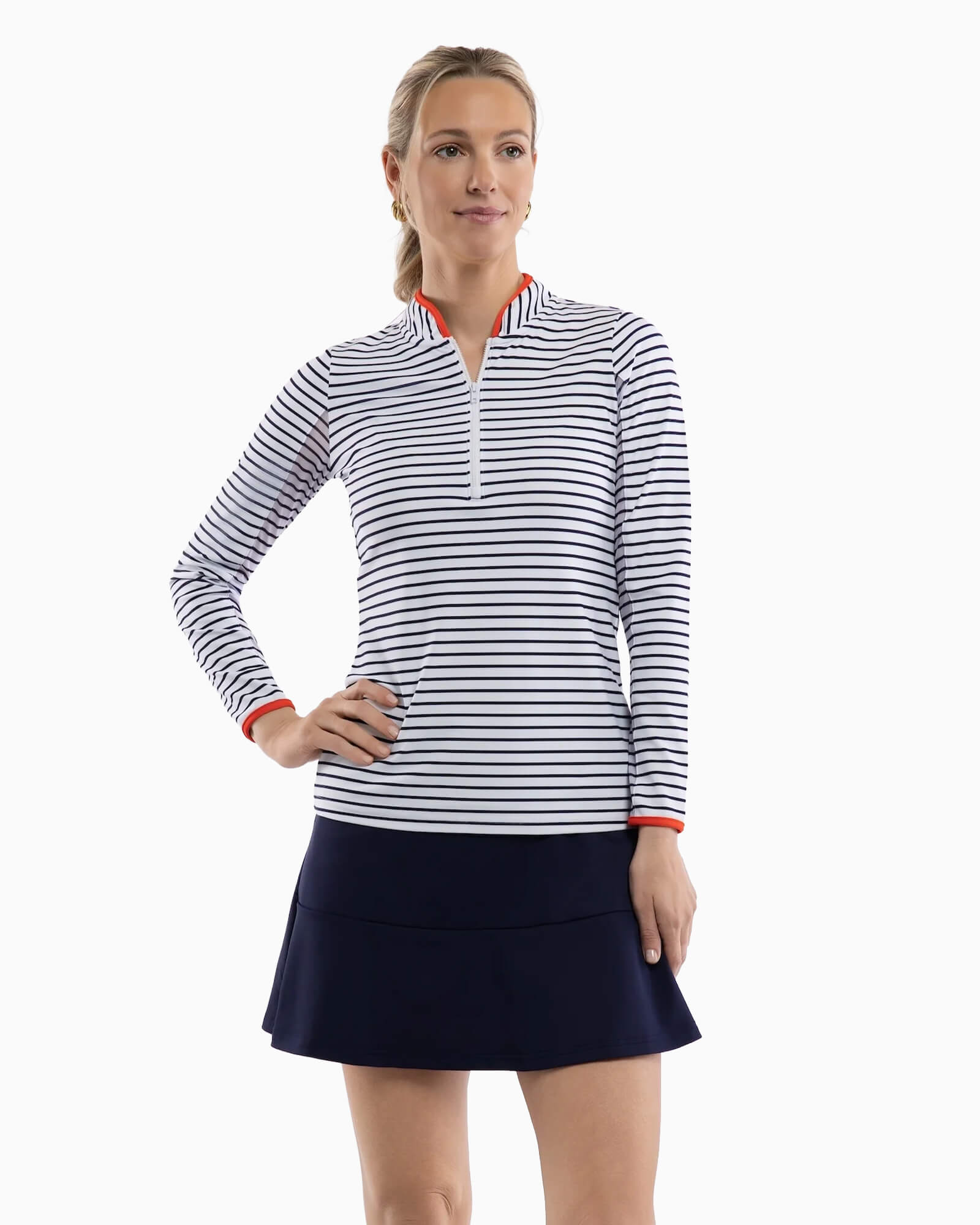 Carey Quarter Zip White Navy Stripe