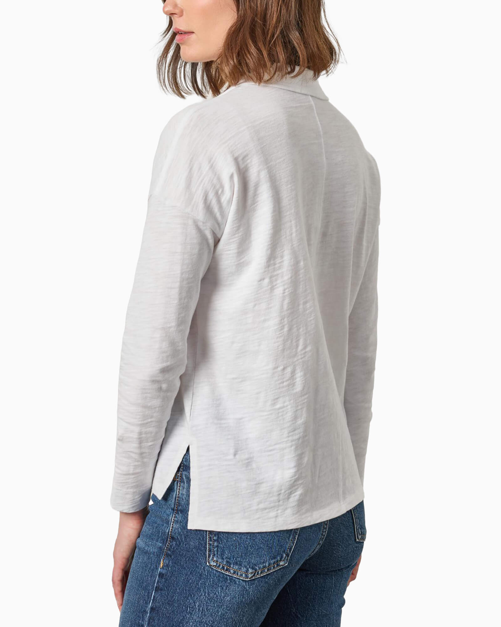 Easy Collared Split Neck Tee White