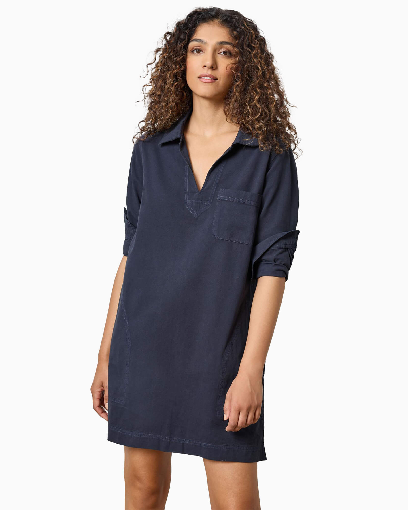 Split Neck Collared Dress Navy