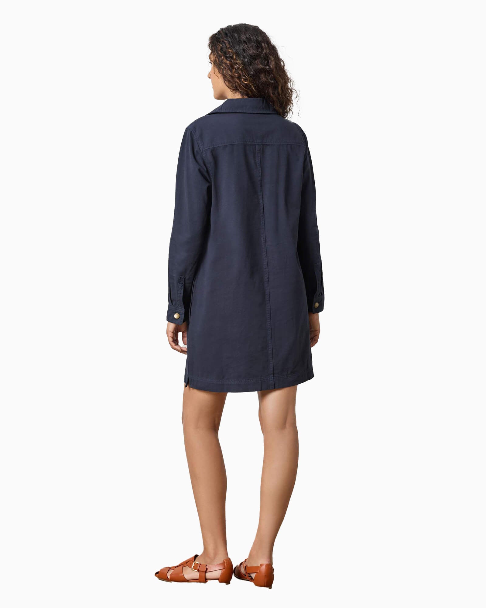 Split Neck Collared Dress Navy