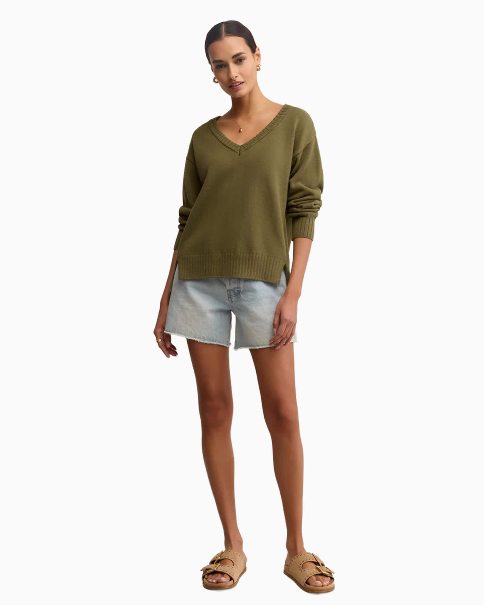 All Around Cotton V-Neck Sweater Fern