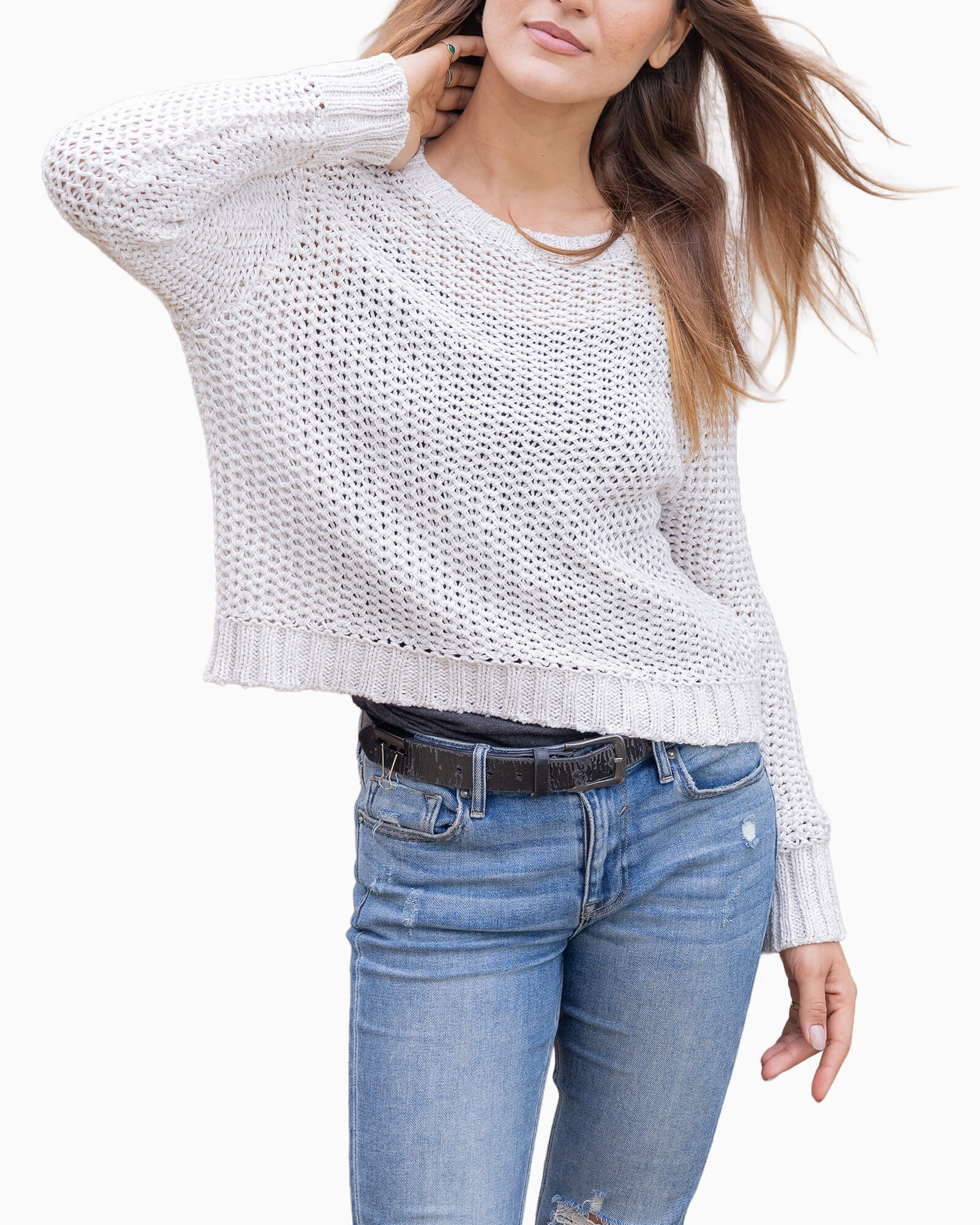 Maura Cropped Chunky Sweater Breaker White