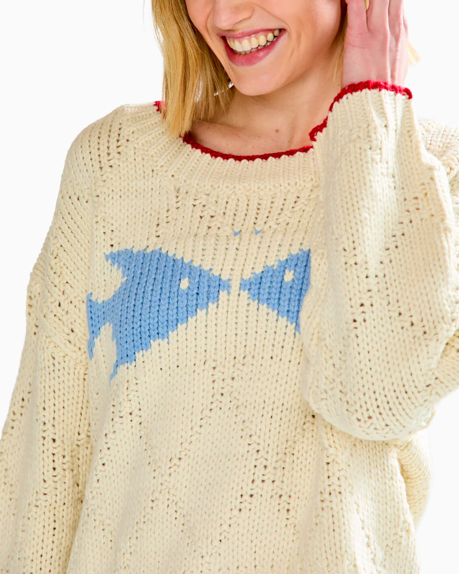Fish Pullover Sweater Cream/Light Blue - Purple Poppy