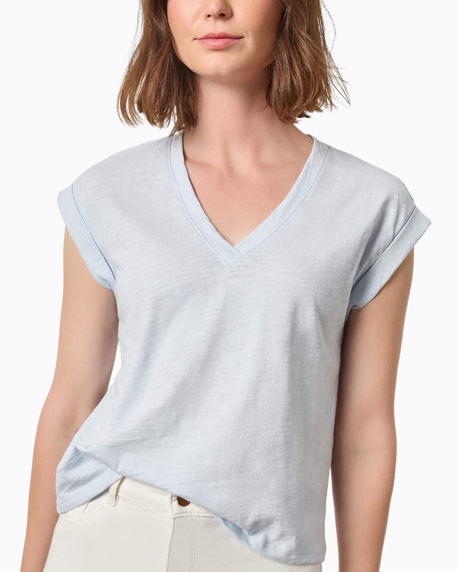 Cuffed Sleeve V-Neck Tee Glass