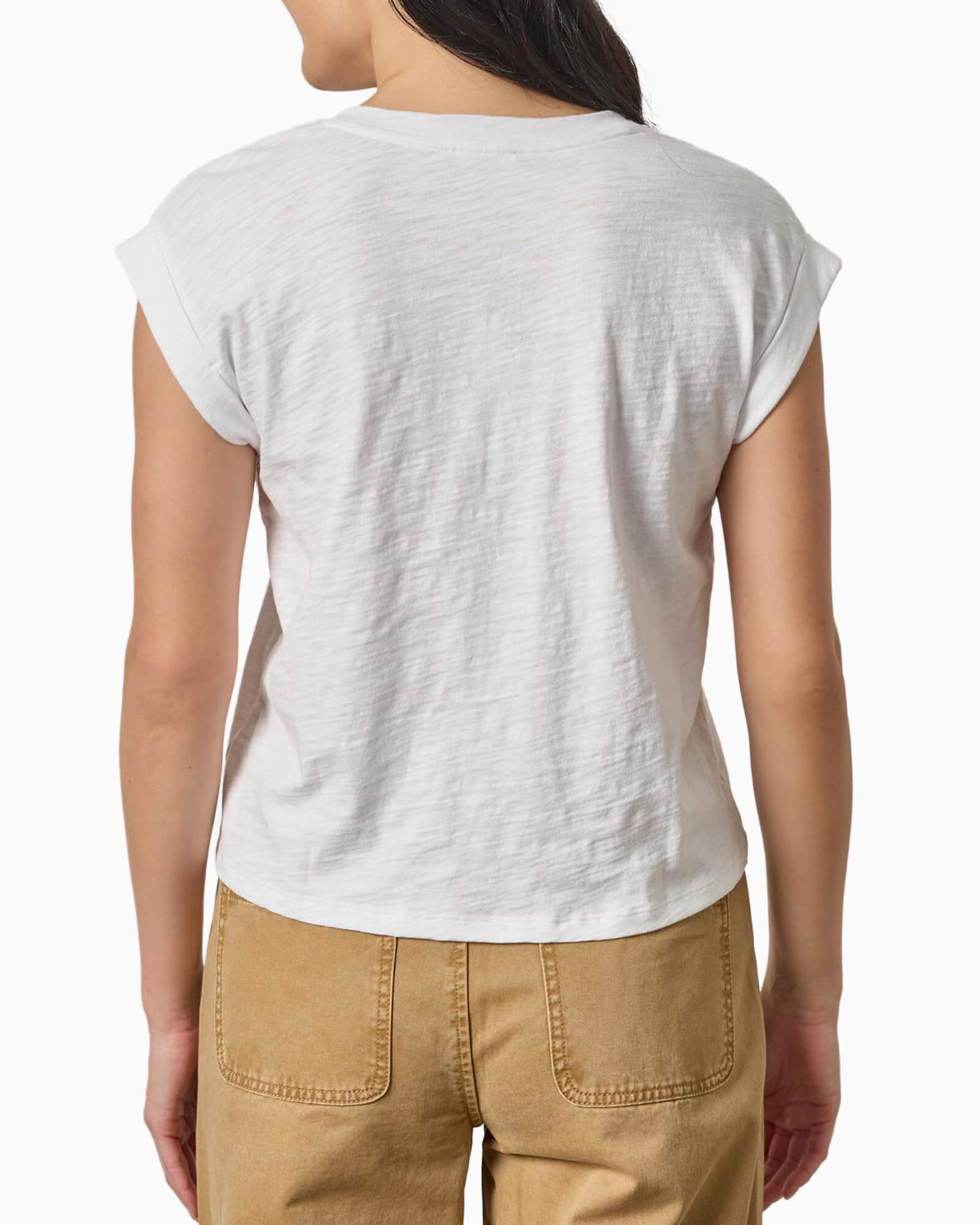 Cuffed Sleeve V-Neck Tee White