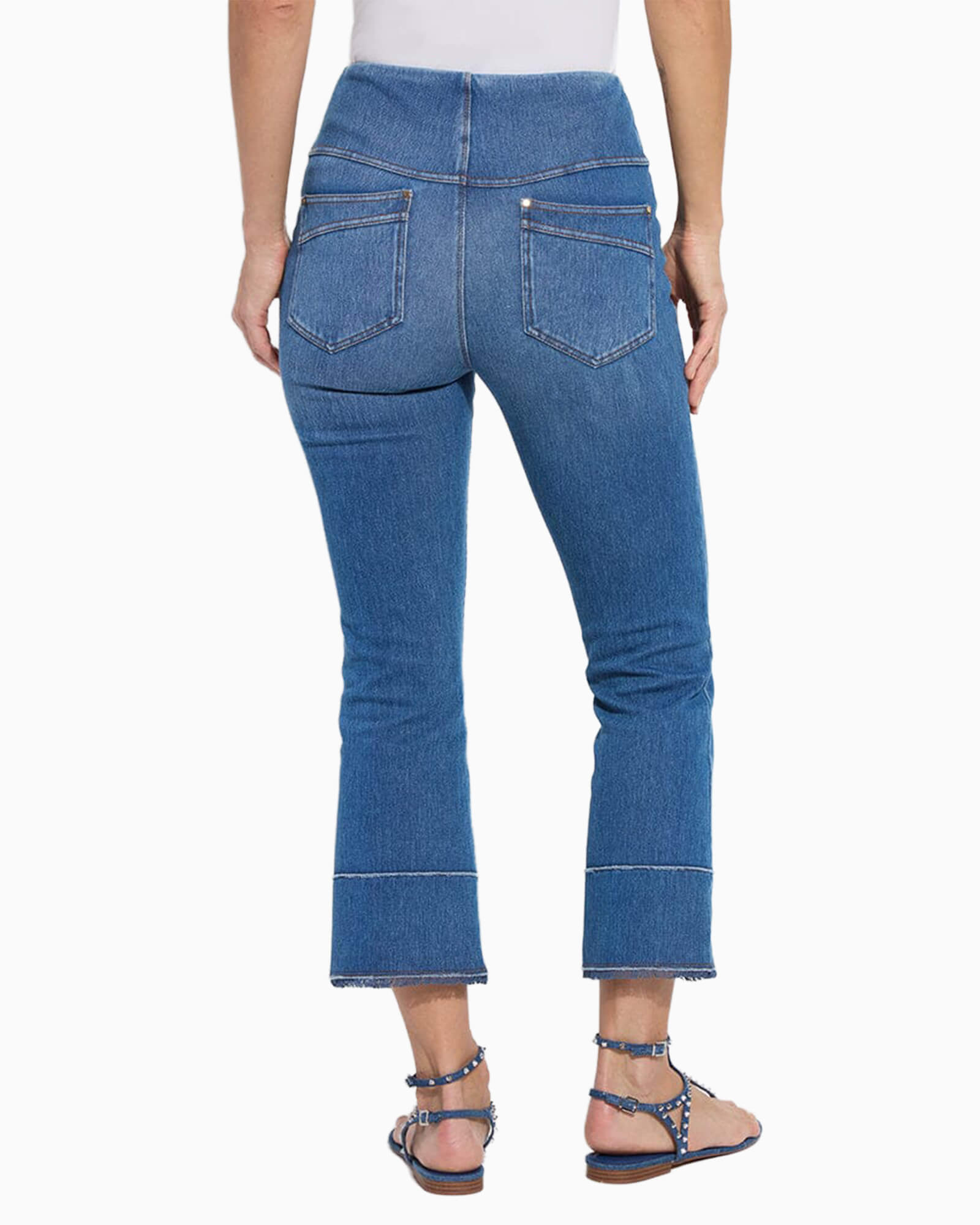 Dara Seamed Hem Crop Denim Mid Wash
