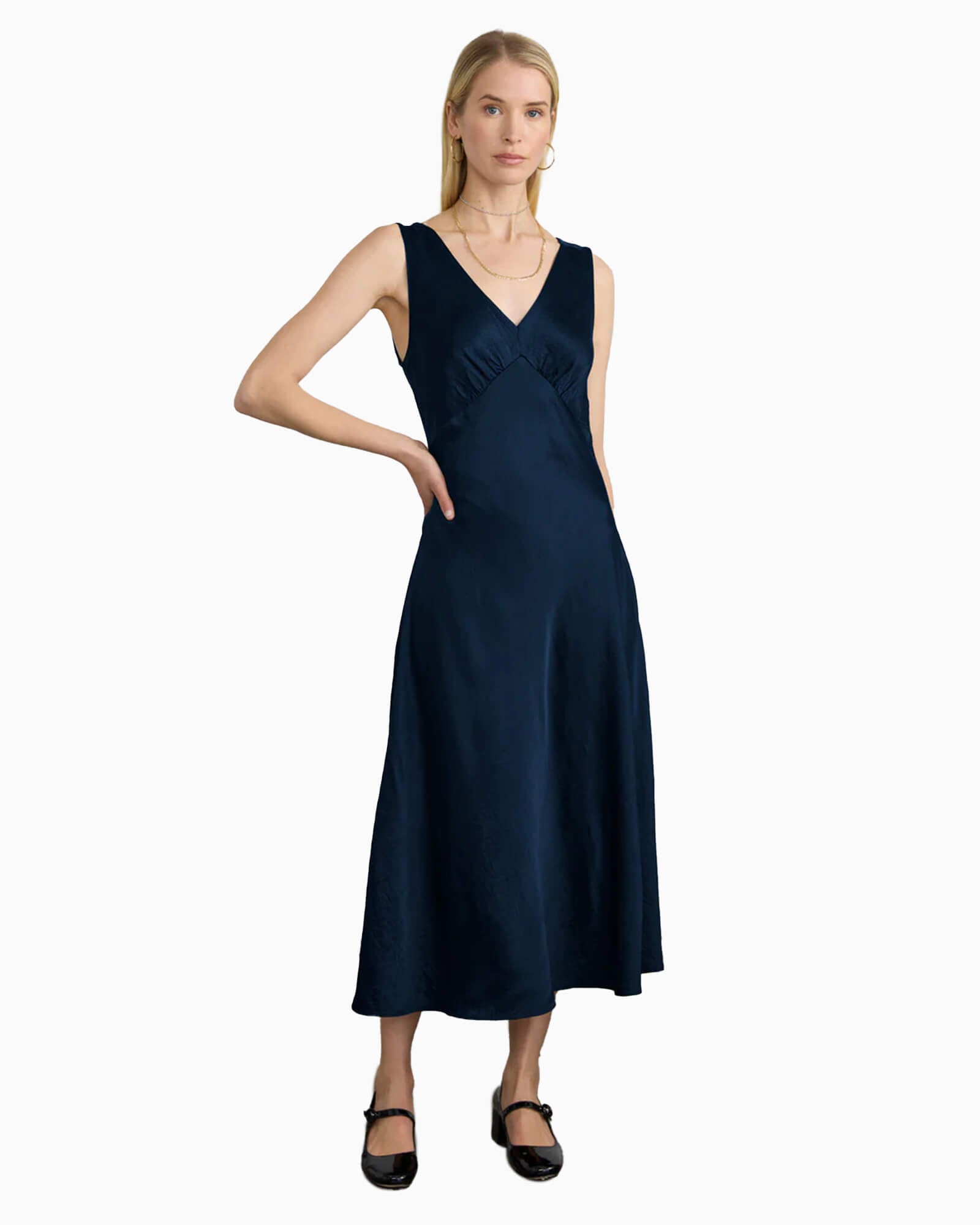 Darya Double V Neck Dress Navy