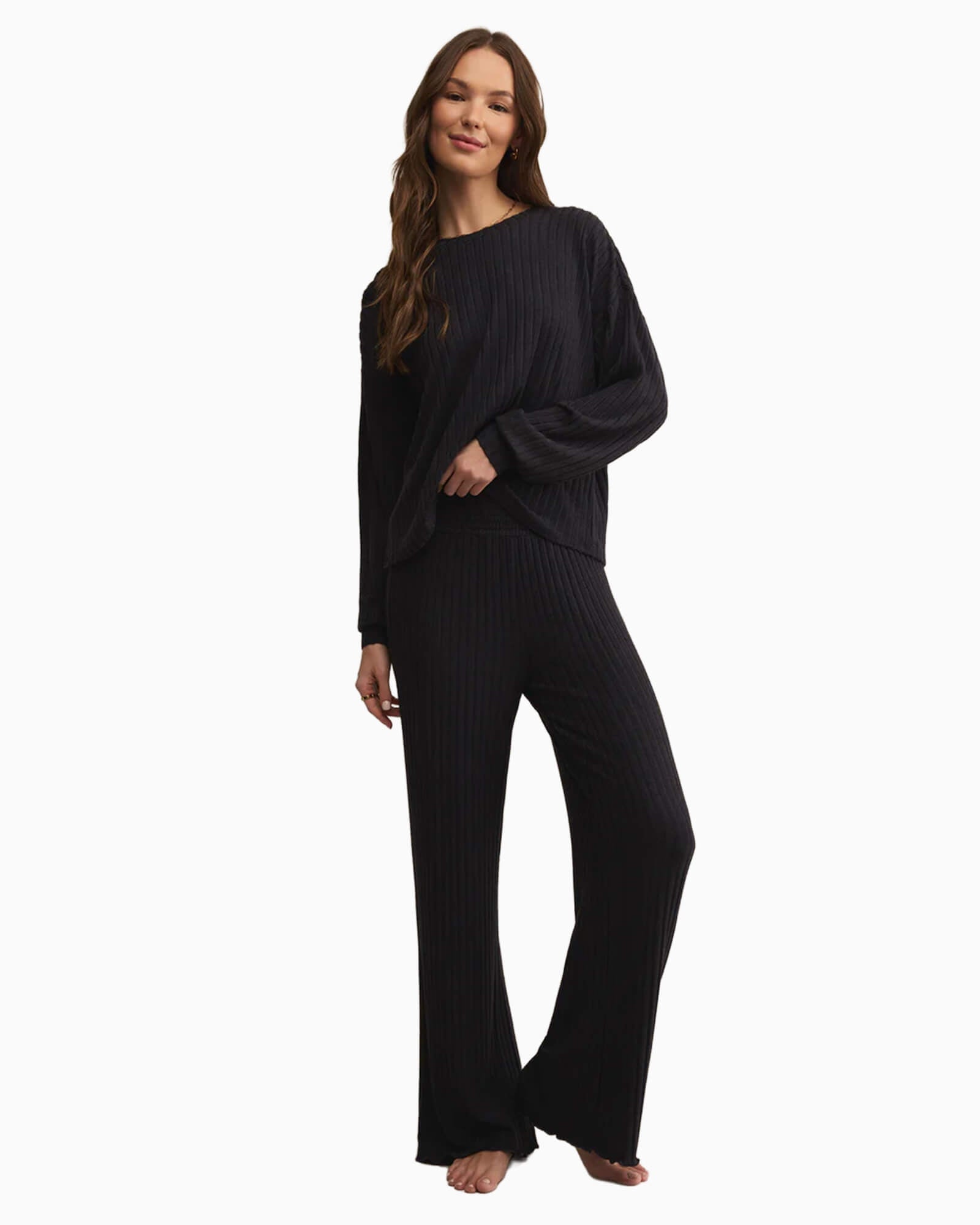 Daydream Rib Long Sleeve Top Black