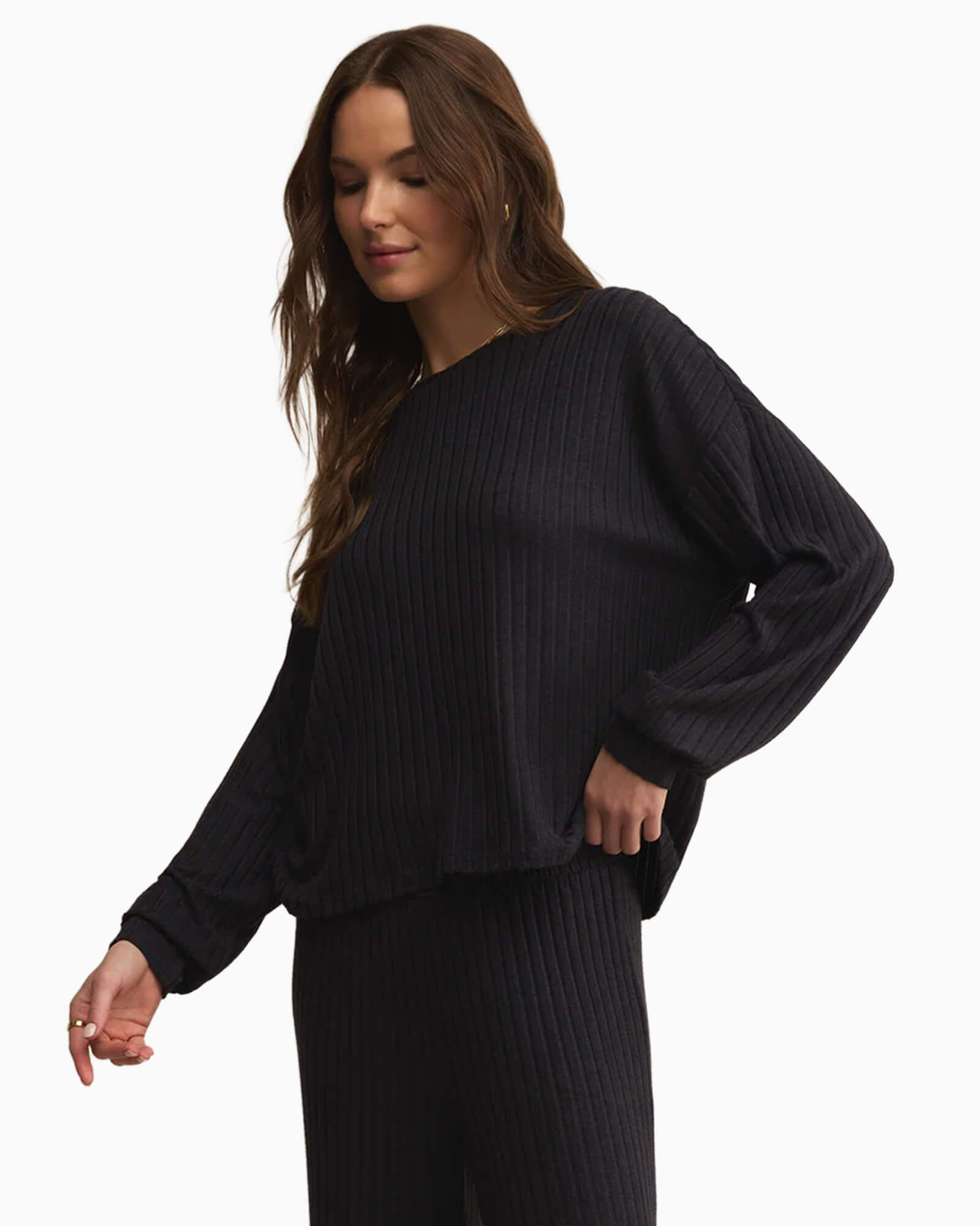 Daydream Rib Long Sleeve Top Black