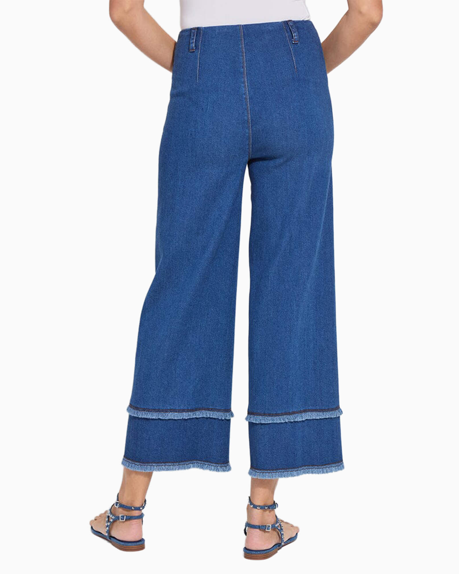 Fringe Hi Waist Wide Leg Crop Denim