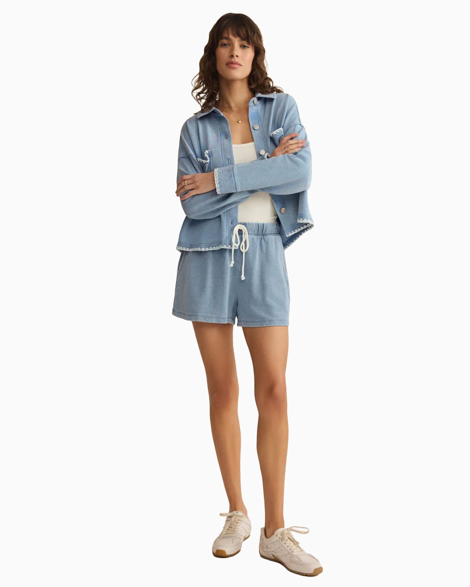 All Day Knit Denim Crop Whipstitch Jacket