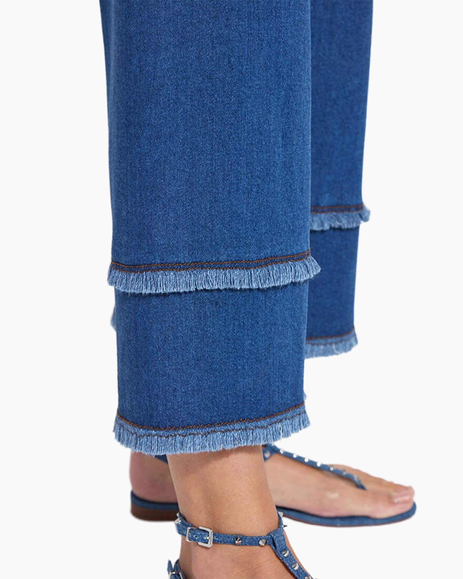 Fringe Hi Waist Wide Leg Crop Denim