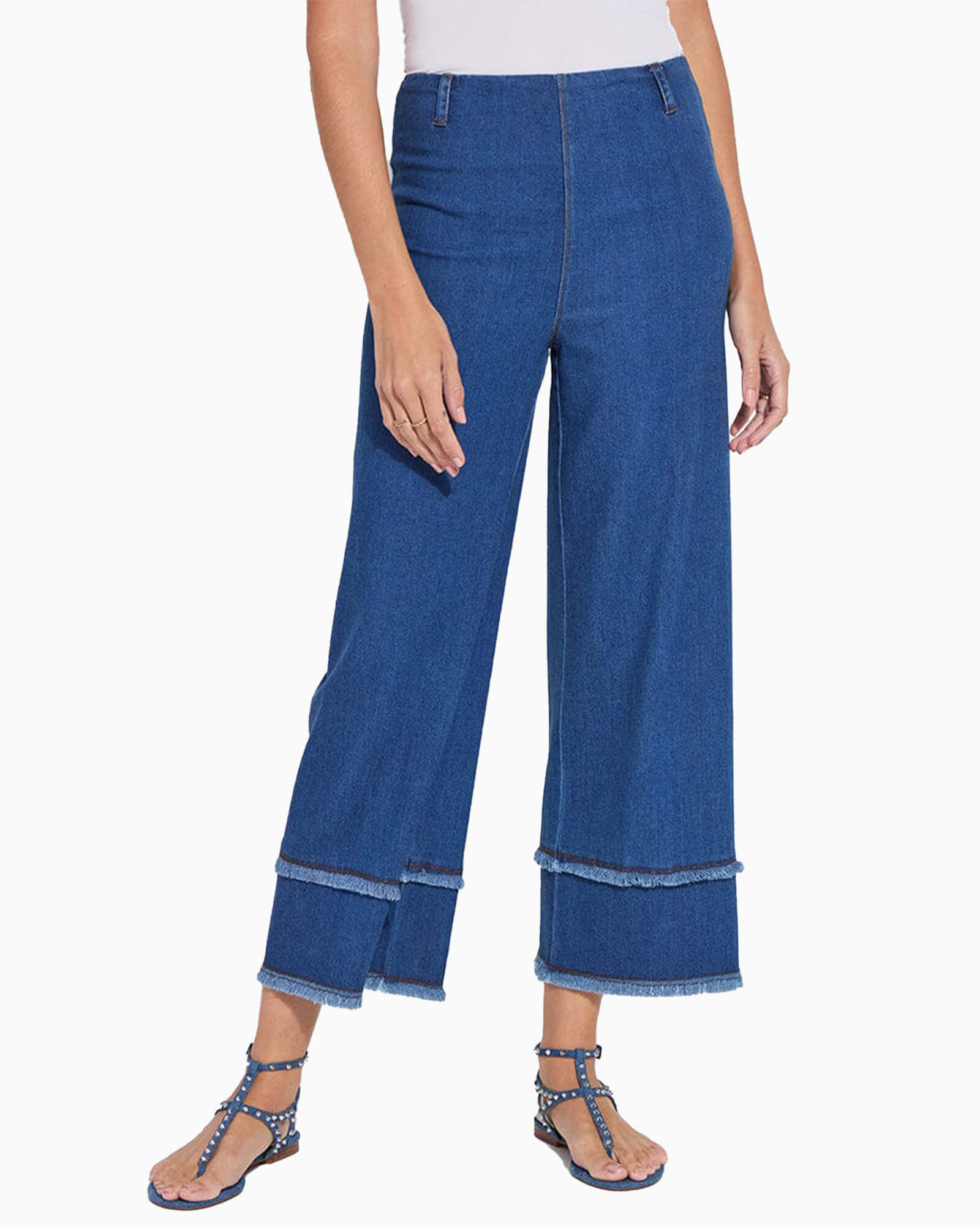 Fringe Hi Waist Wide Leg Crop Denim