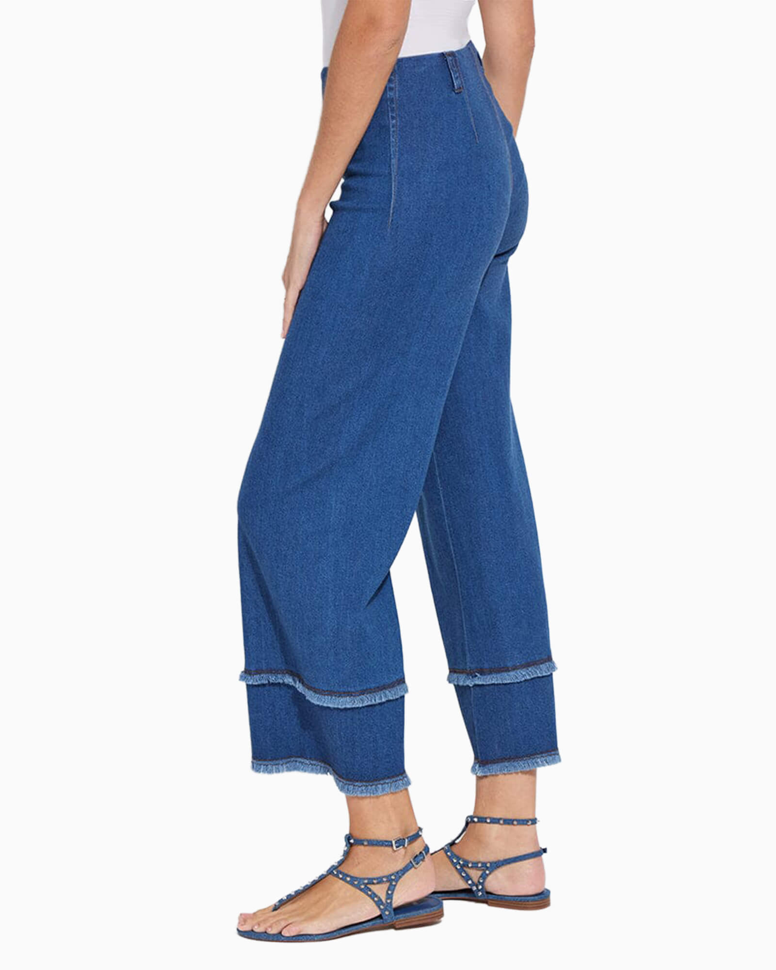 Fringe Hi Waist Wide Leg Crop Denim
