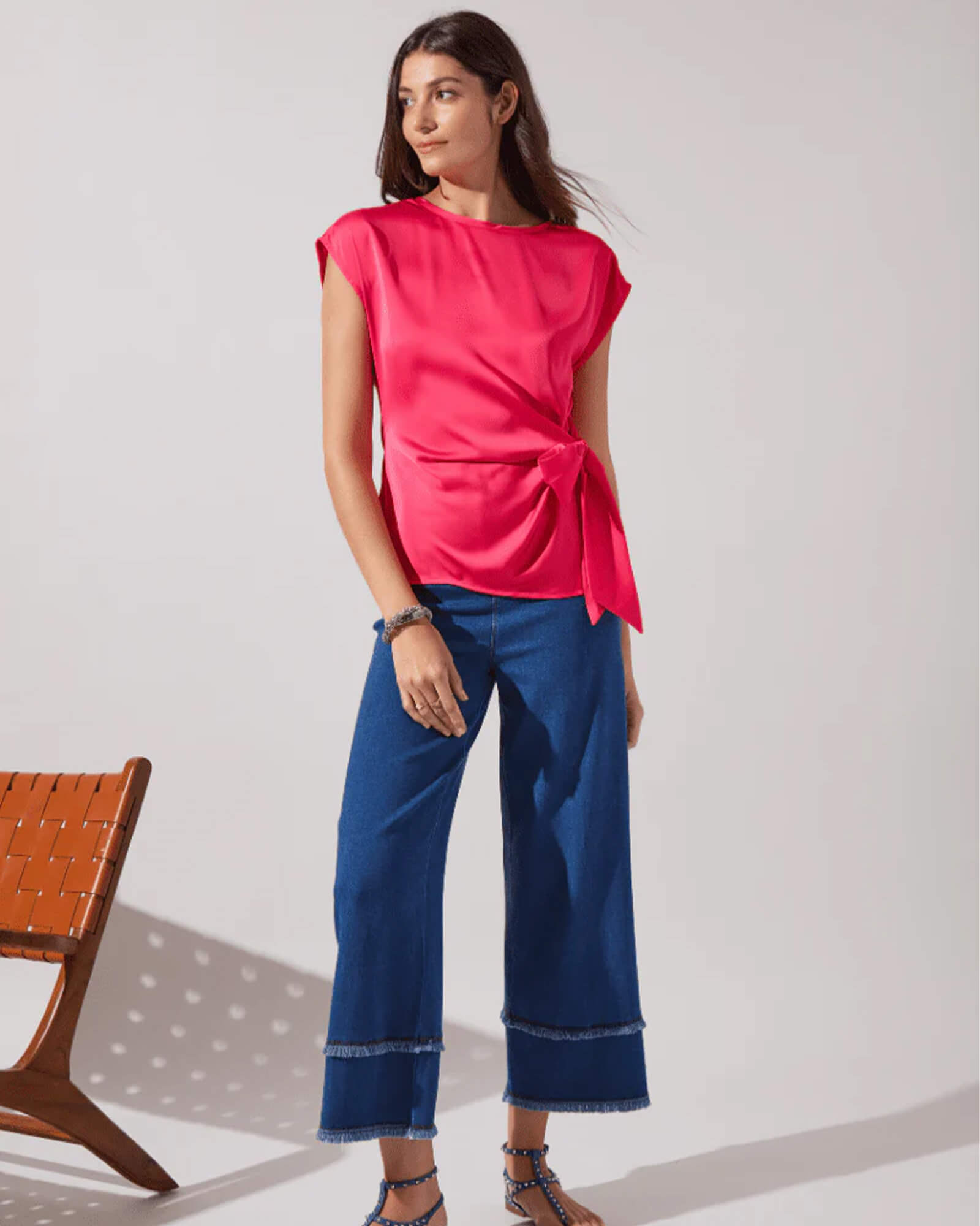 Fringe Hi Waist Wide Leg Crop Denim