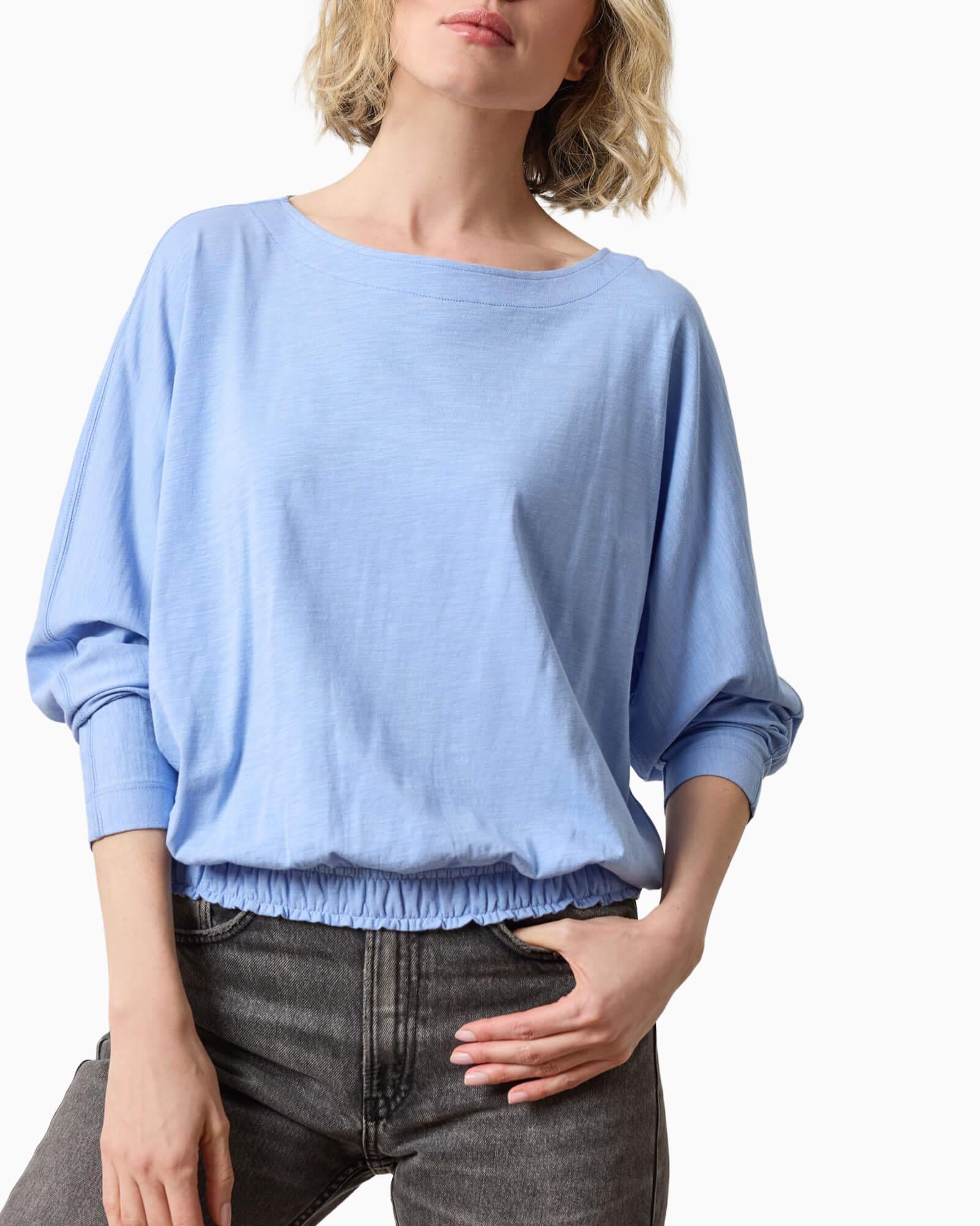 Elastic Hem Dolman Boatneck Wedgewood