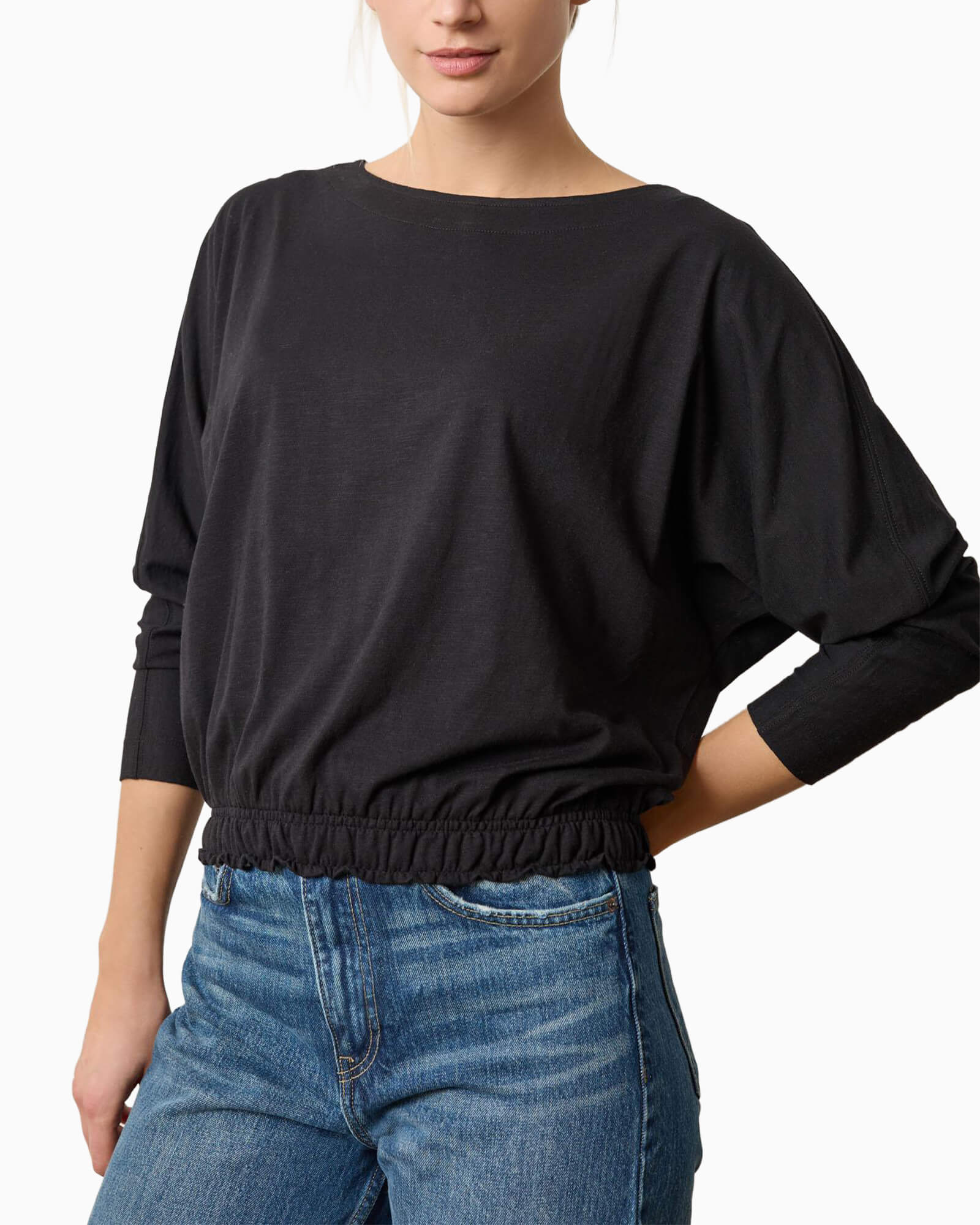 Elastic Hem Dolman Boatneck Black