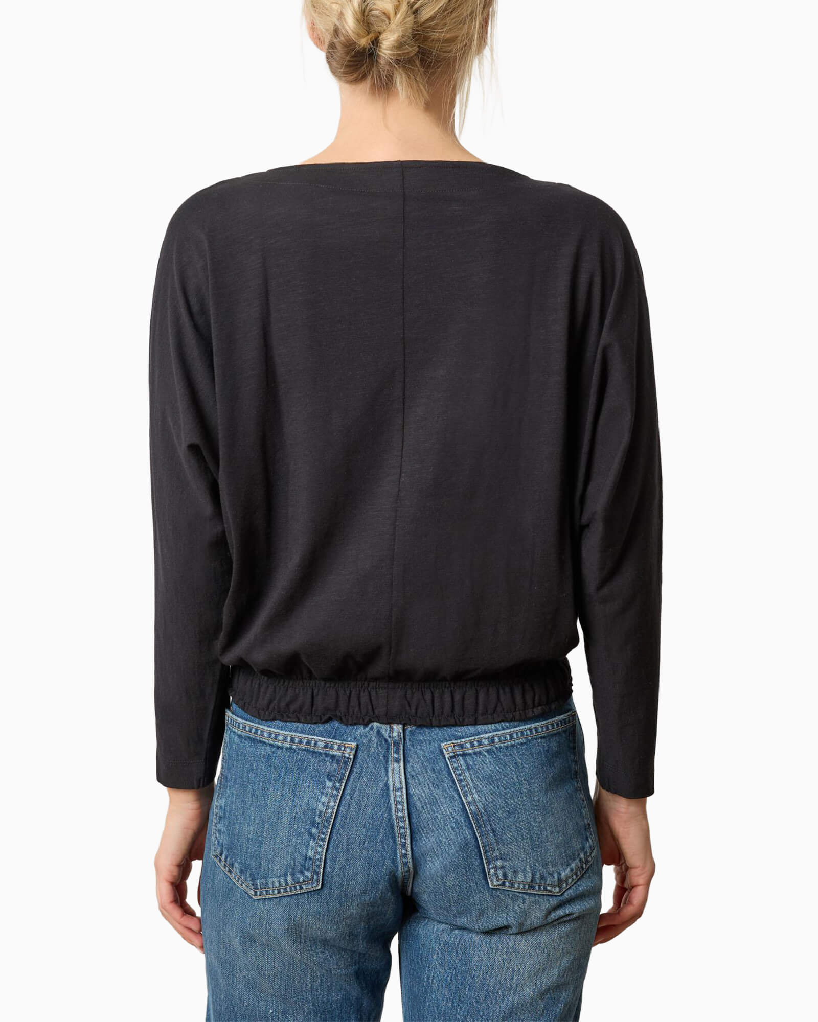 Elastic Hem Dolman Boatneck Black