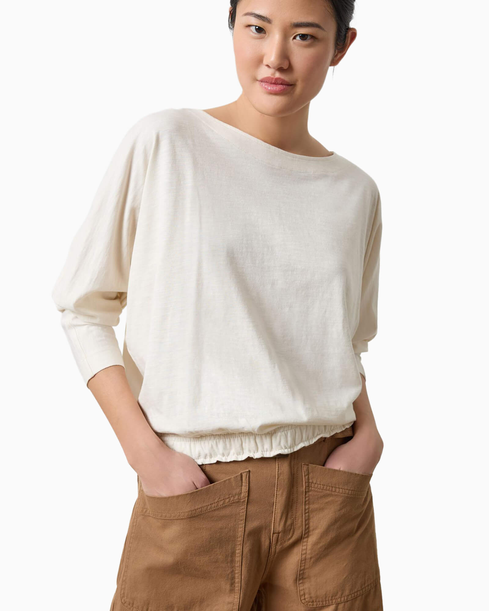 Elastic Hem Dolman Boatneck Talc