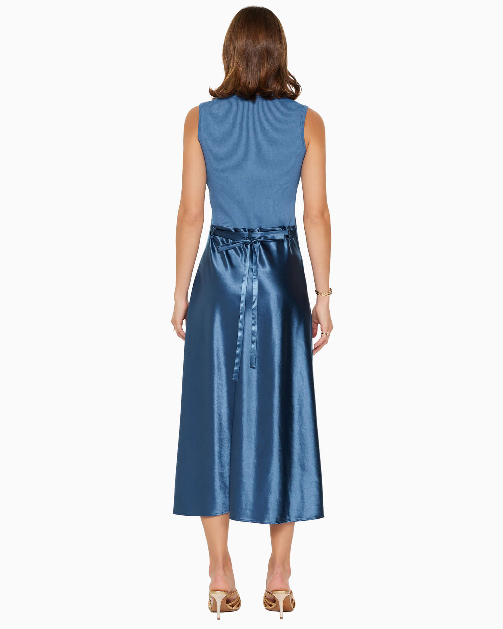 Satin Midi Dress Steel Blue - Purple Poppy