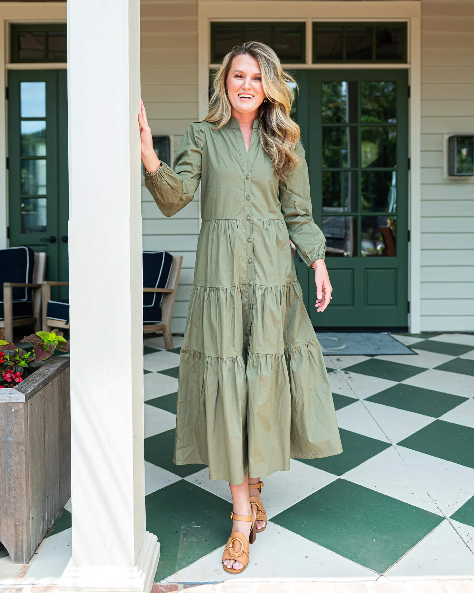 Olive Button Front Shirt Dress